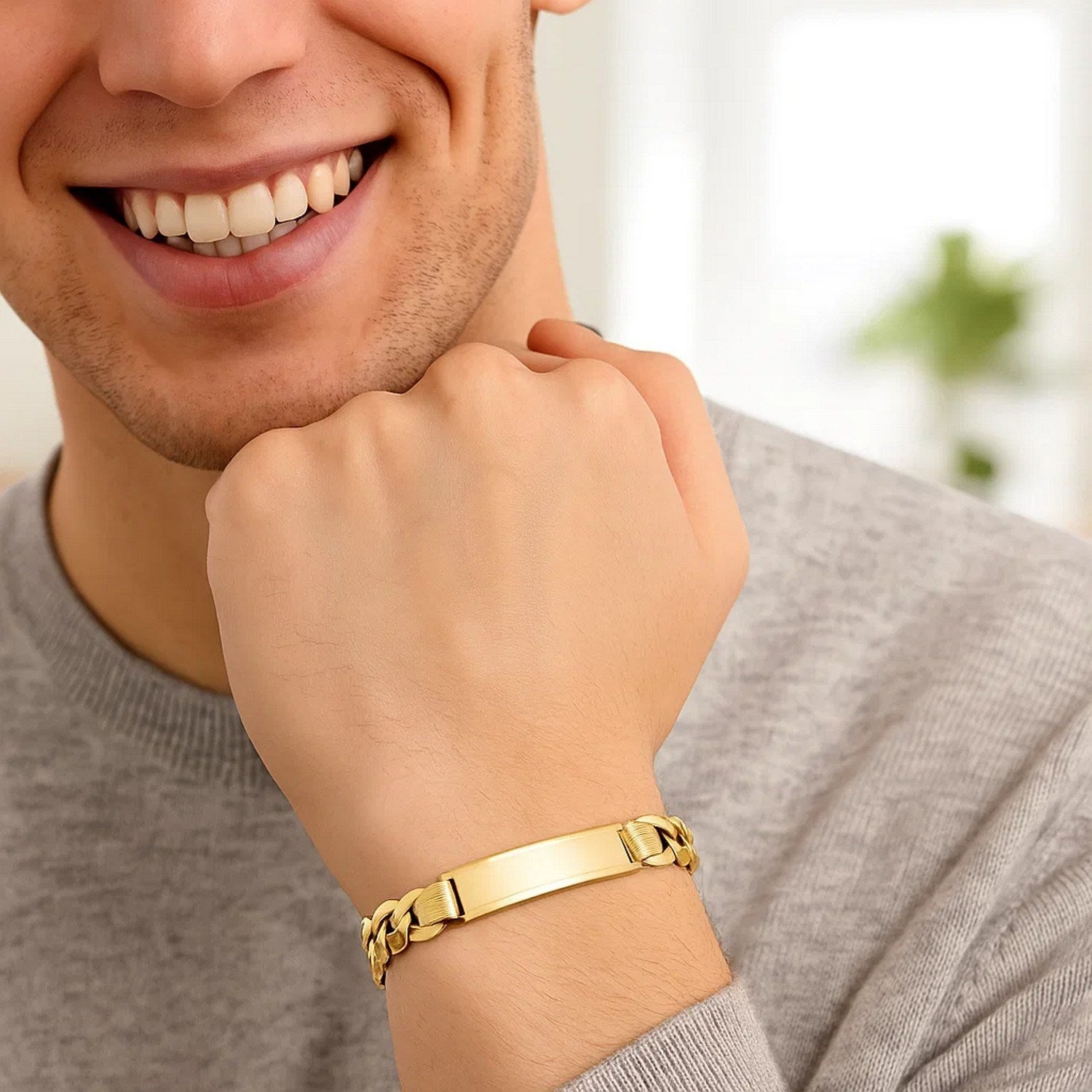 14k Yellow Gold 8 1/2 inch Mens Wide Curb Chain ID Bracelet (10.00 mm)