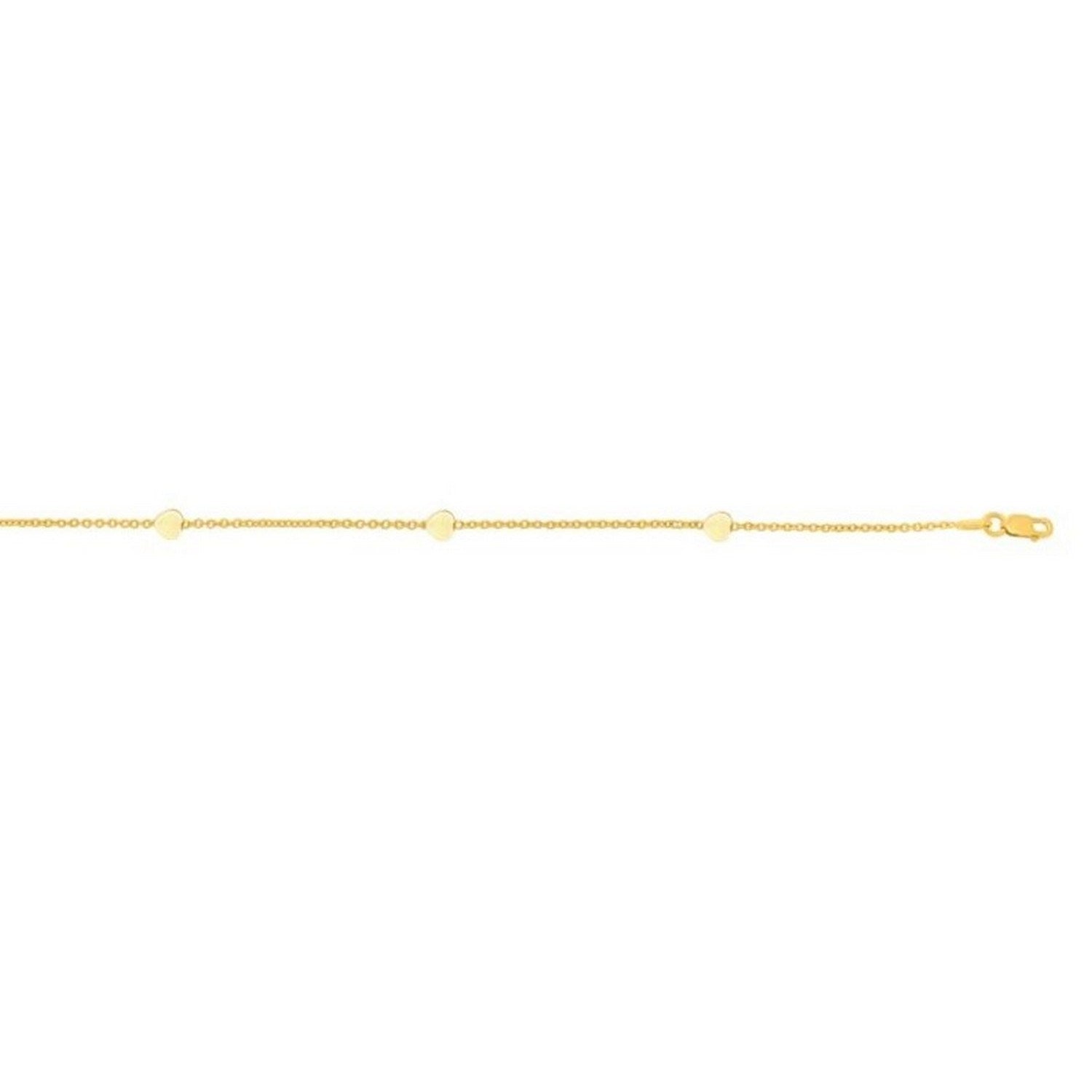 Stationed Heart Anklet in 14K Yellow Gold (1.00 mm)