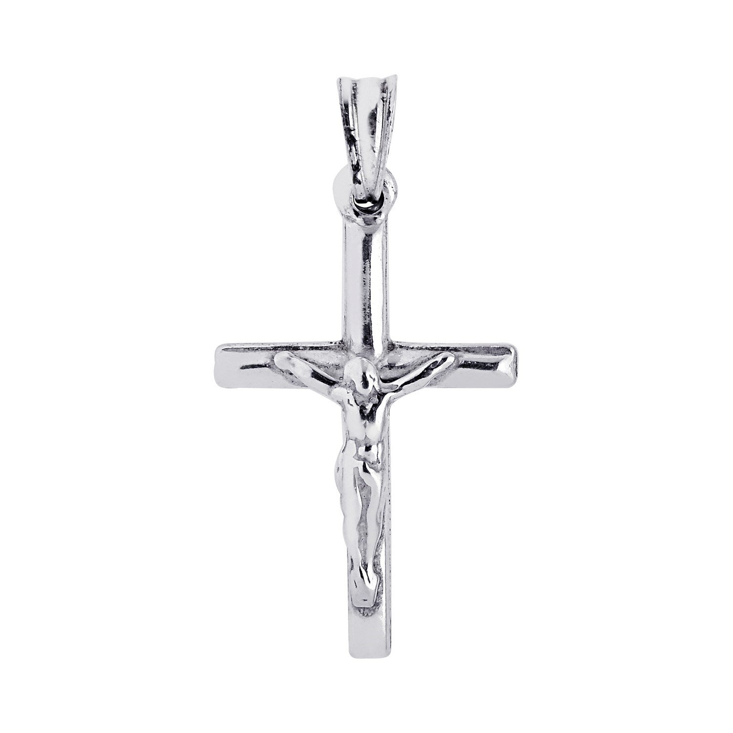 Sterling Silver Rhodium Plated Polished Crucifix Cross Pendant