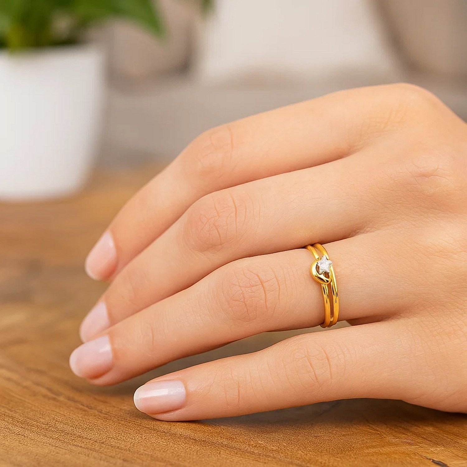 Star & Moon Ring in 10K Two Tone Gold