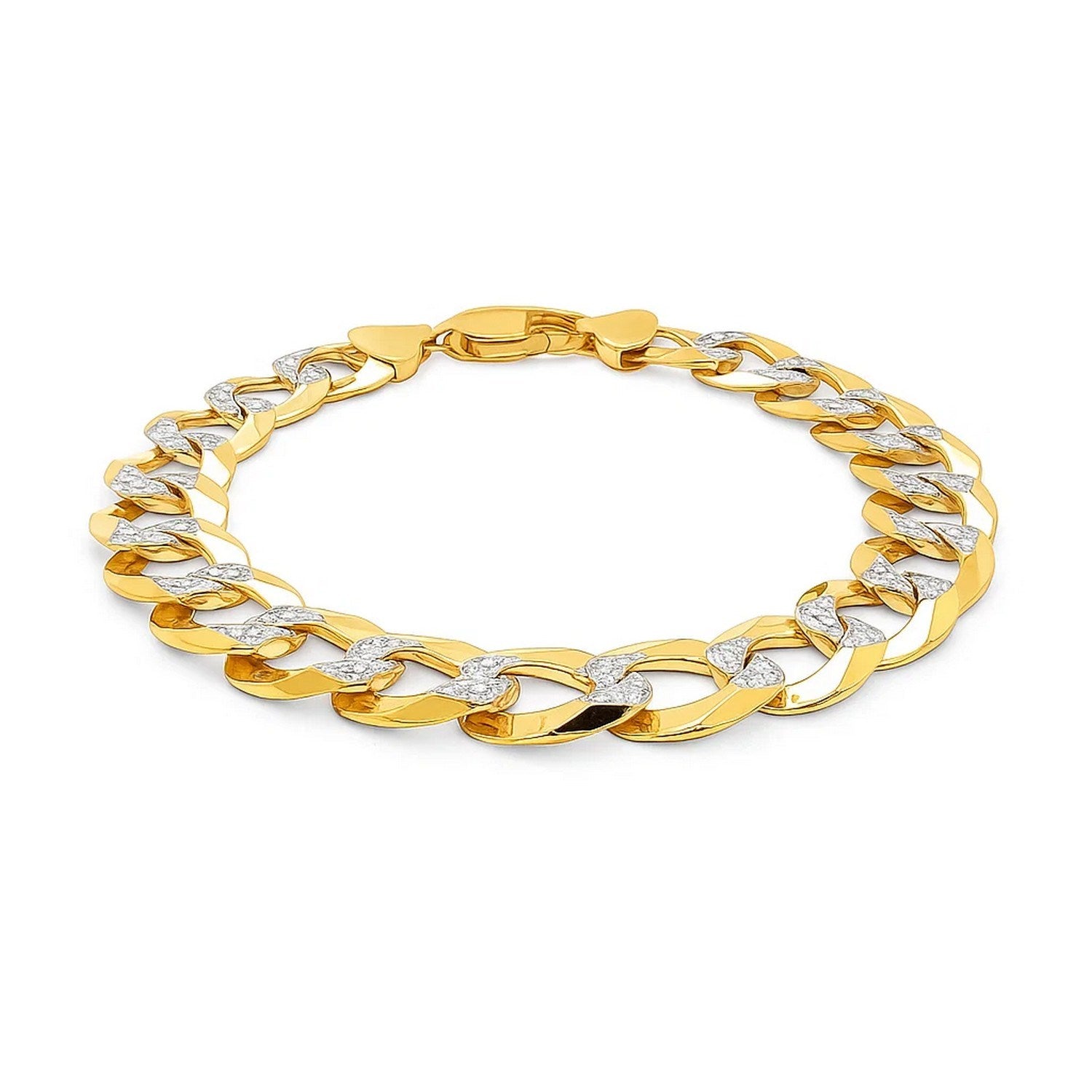 14k Two Tone Gold Pave Curb Bracelet (12.18 mm)