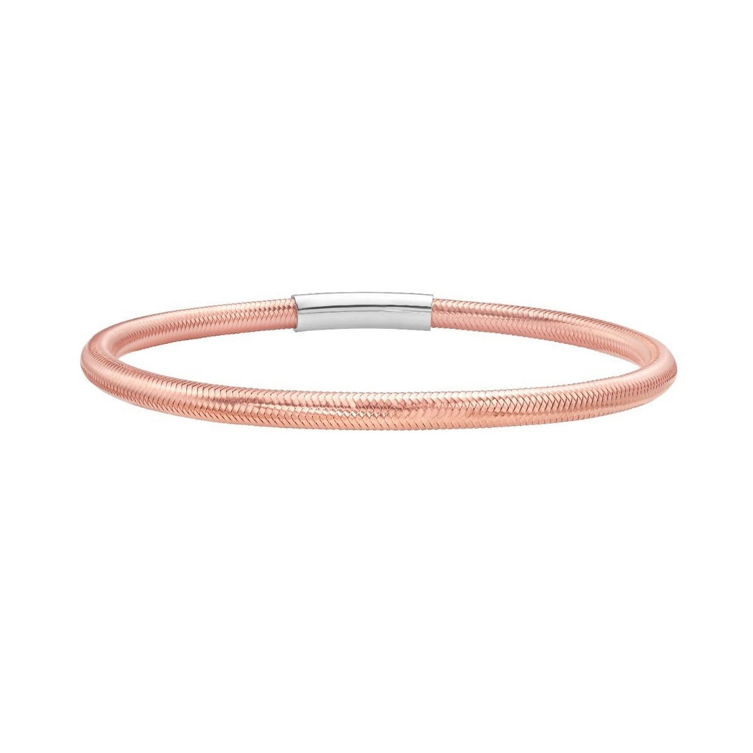 Sterling Silver Rose Gold Plated Basketweave Stretch Bangle