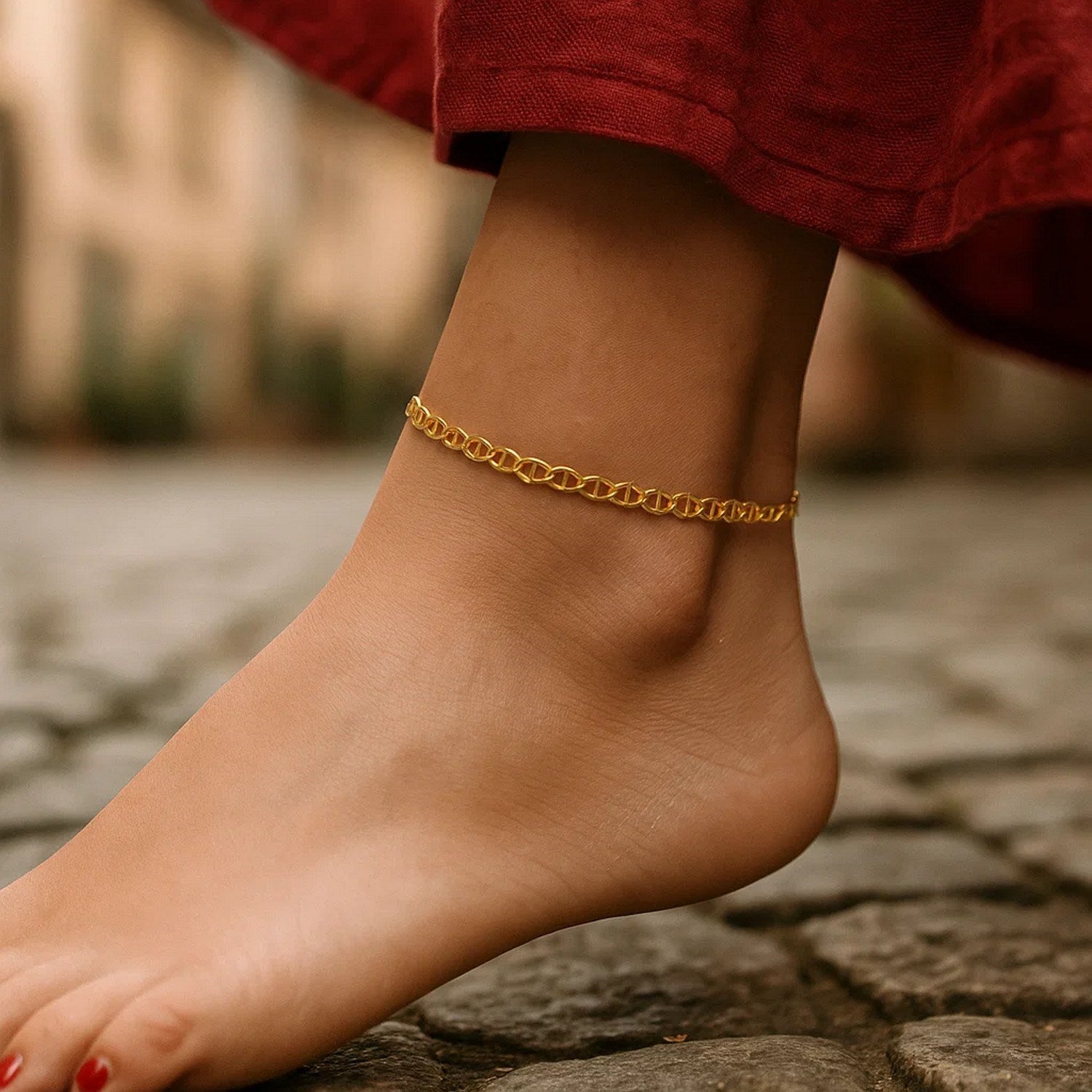 3.2mm 10k Yellow Gold Mariner Link Anklet