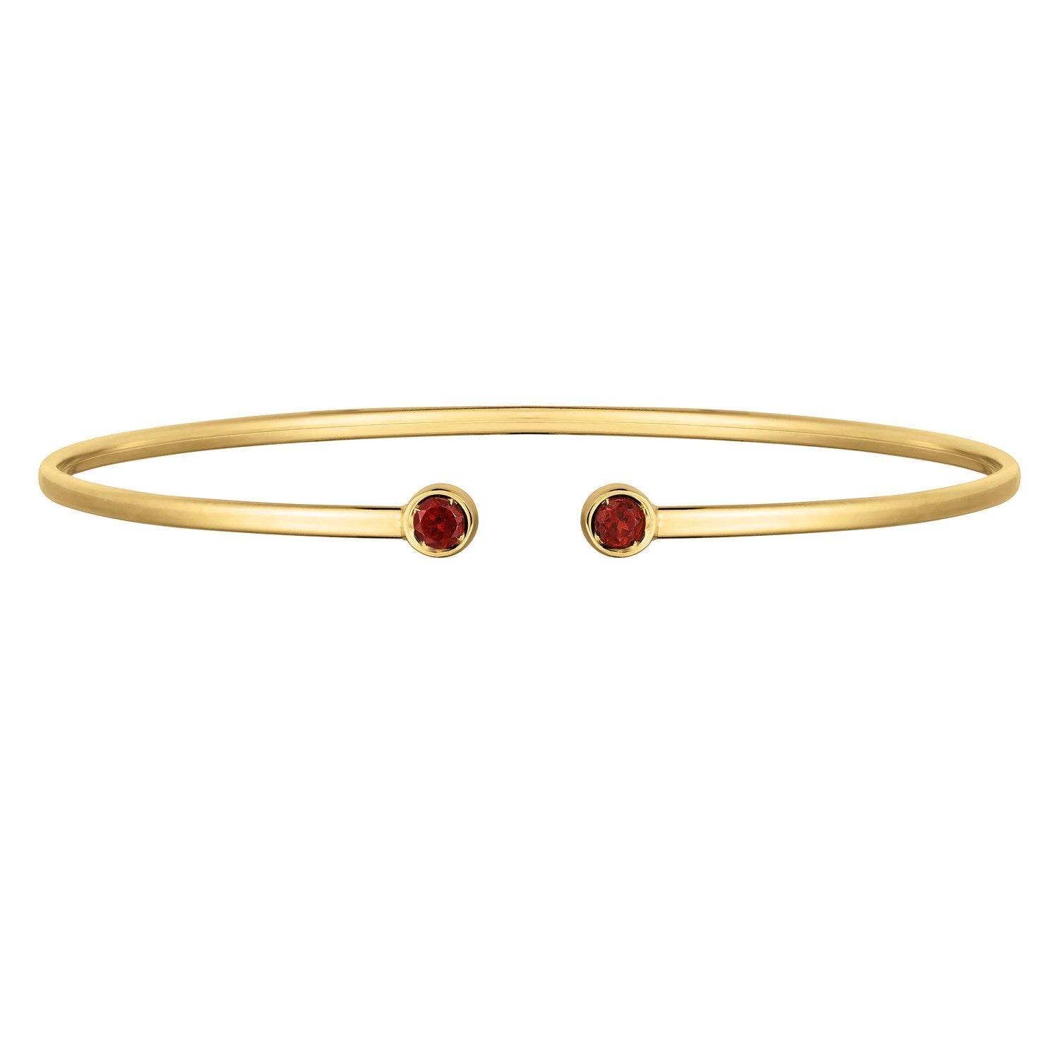14K Yellow Gold Garnet Open Cuff Bangle (2.00 mm)