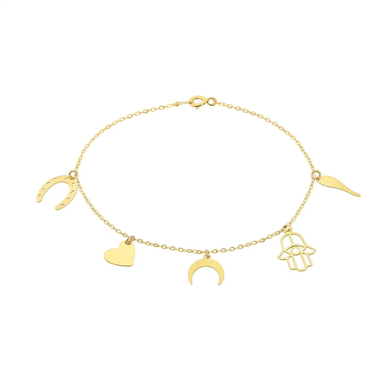 14k Yellow Gold 7 inch Bracelet with Polished Charms