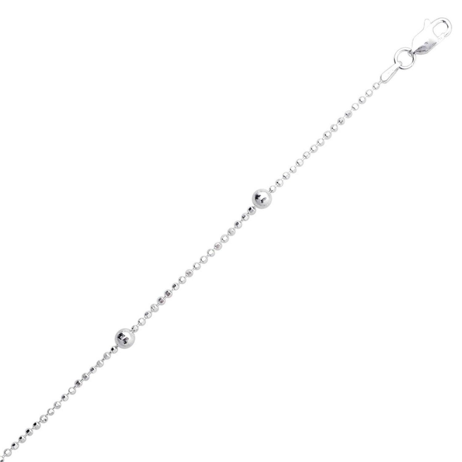 Sterling Silver Rhodium Plated Bead Station Anklet