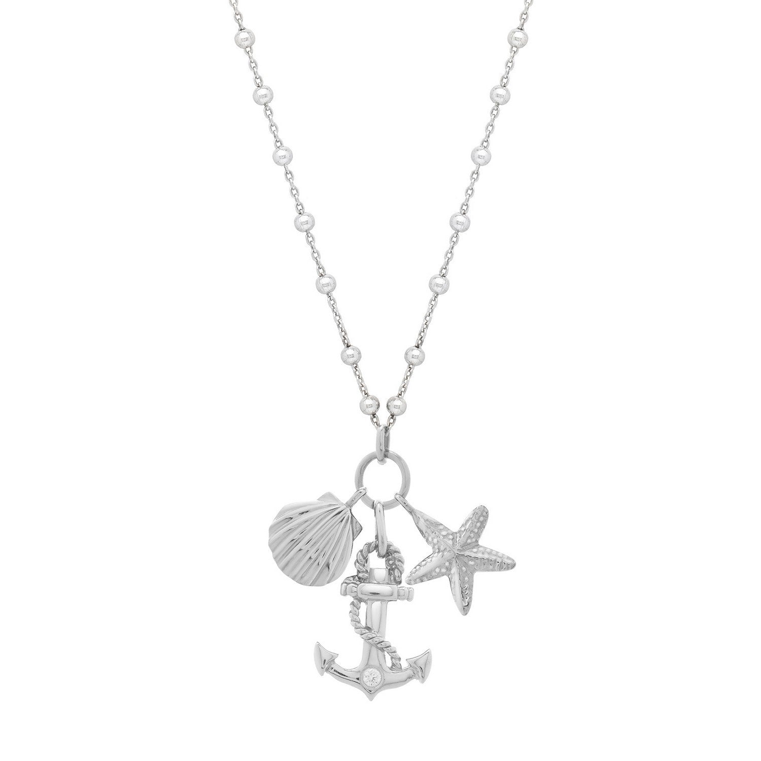 Sterling Silver Rhodium Plated Sea Life Charm Necklace