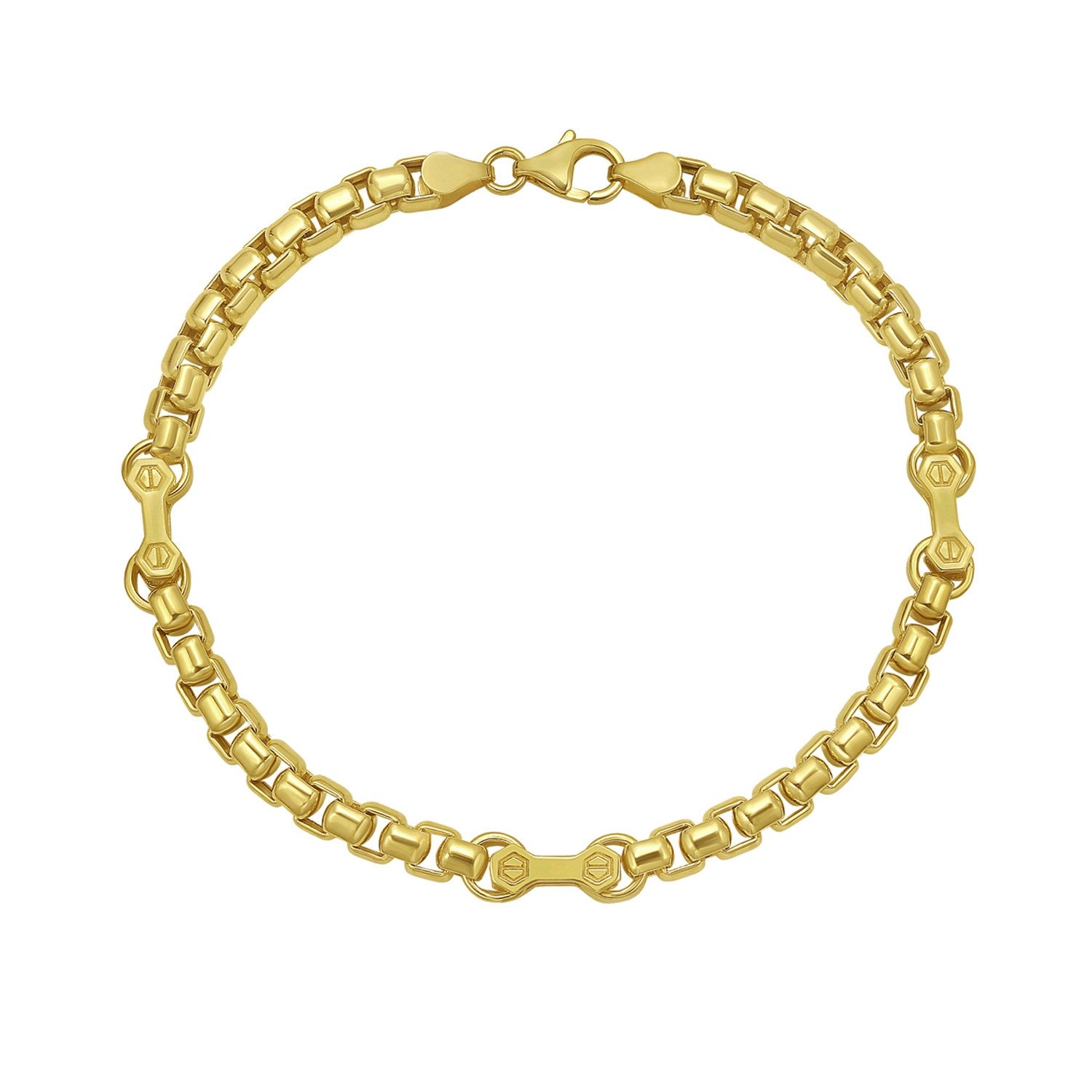 14K Yellow Gold Round Box Hardware Bracelet