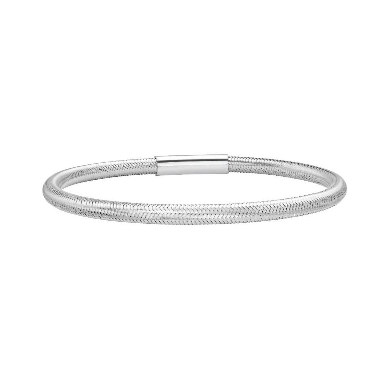 Sterling Silver Rhodium Plated Basketweave Stretch Bangle