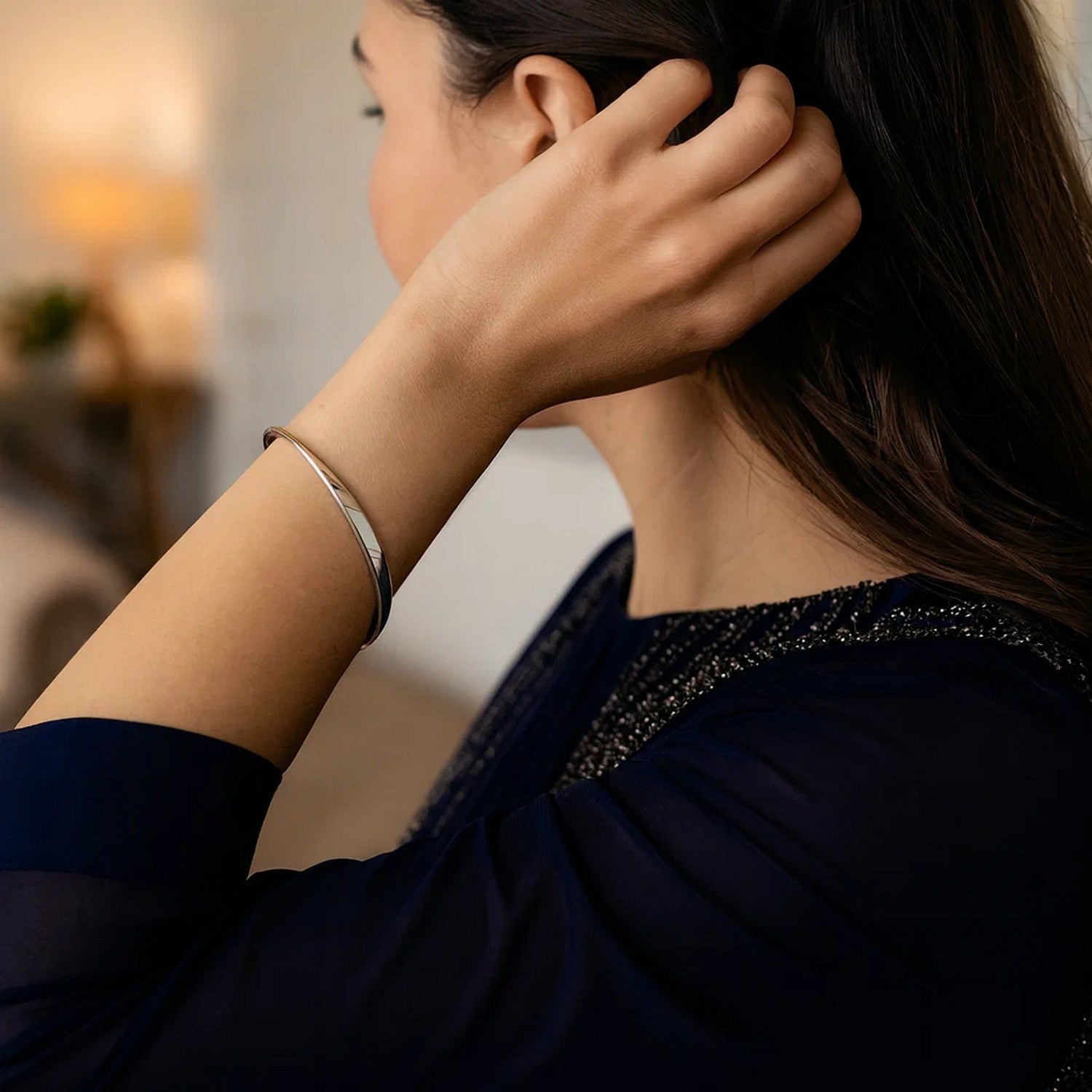 Sterling Silver Rhodium Plated Sculpted Cuff Bangle