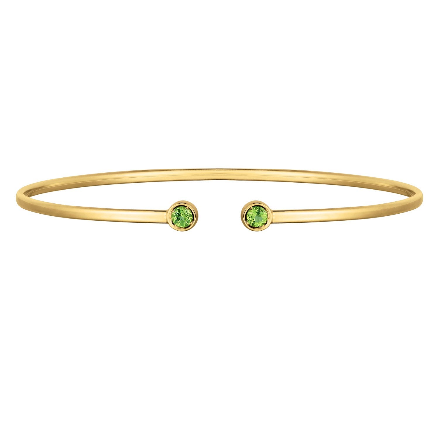 14K Yellow Gold Peridot Open Cuff Bangle (2.00 mm)