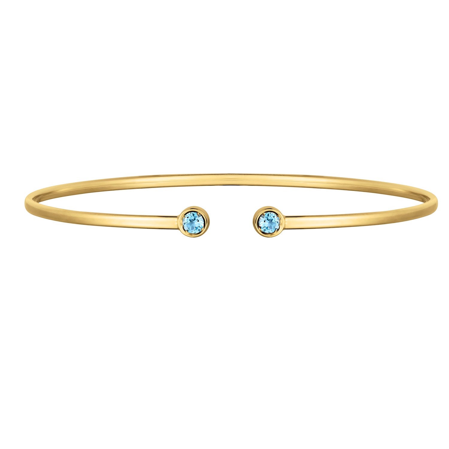 14K Yellow Gold Blue Topaz Open Cuff Bangle (2.00 mm)