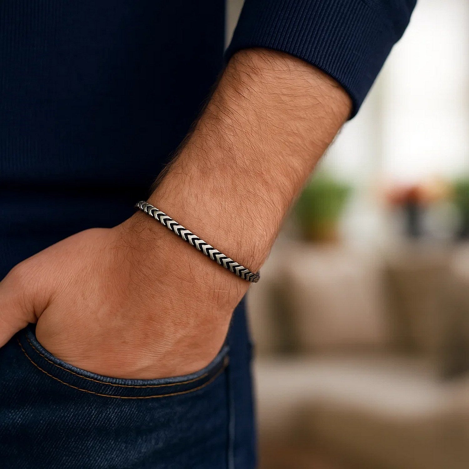 Sterling Silver Gunmetal Finish Franco Link Bracelet (4.60 mm)