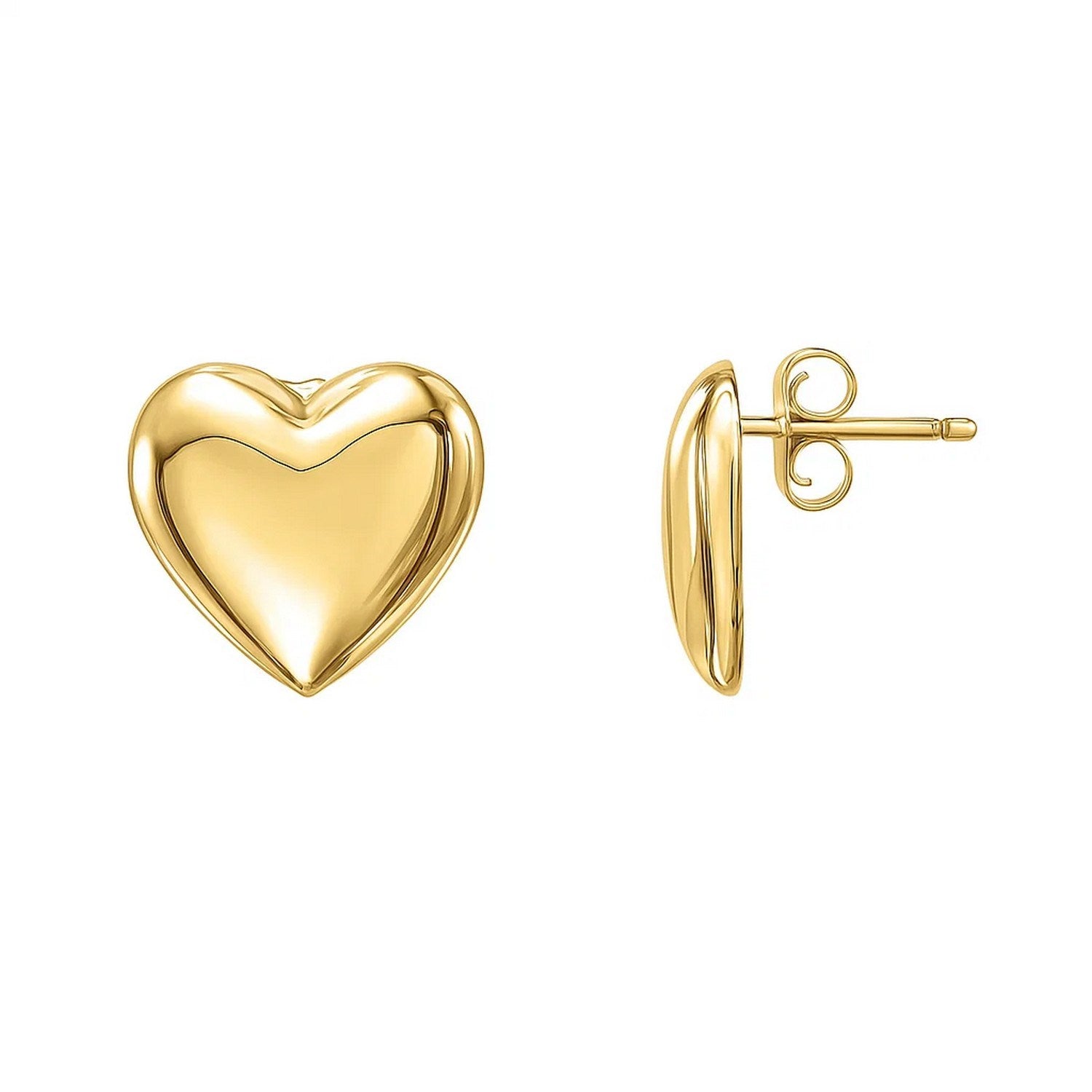 Puffed Up Heart Stud Earrings in 14K Yellow Gold