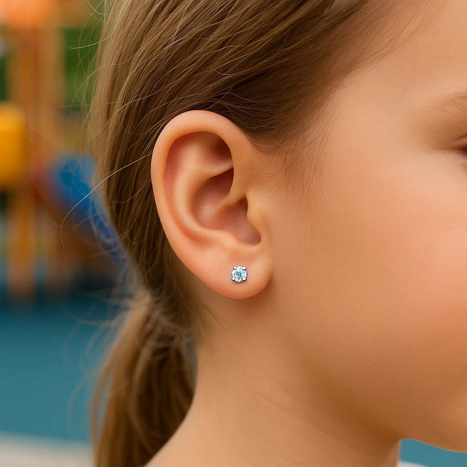 14k White Gold White Cubic Zirconia Stud Earrings(2mm)