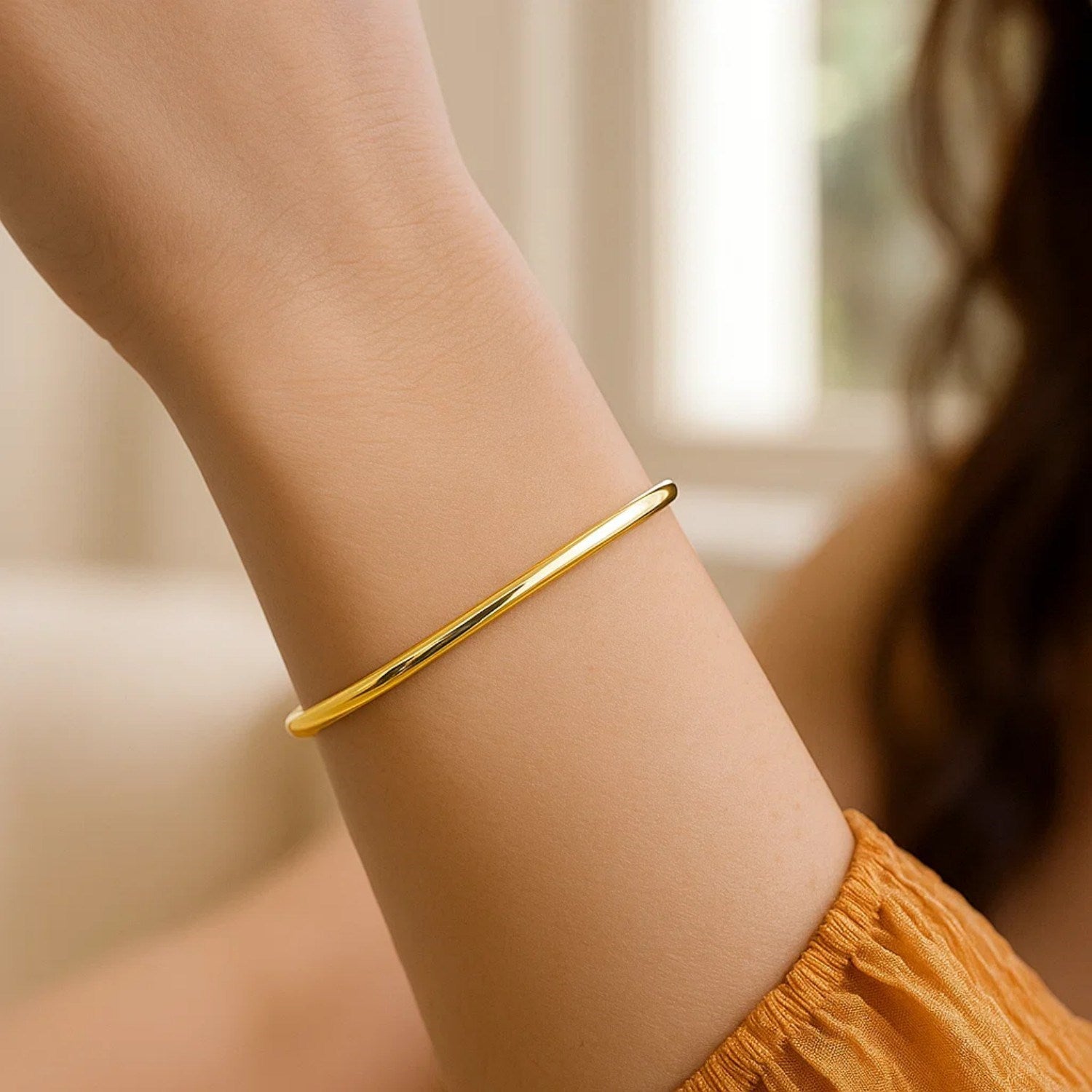 10k Yellow Gold Dome Style Shiny Bangle (3.30 mm)