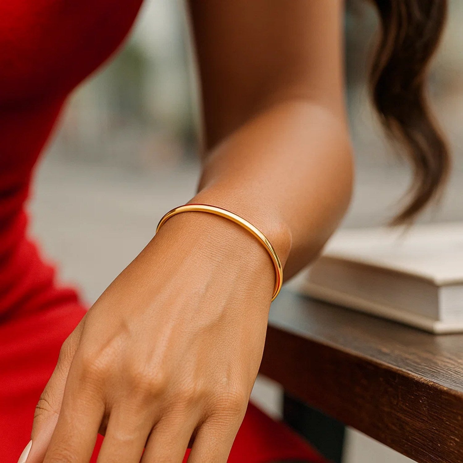 10k Yellow Gold Dome Style Shiny Bangle (3.30 mm)