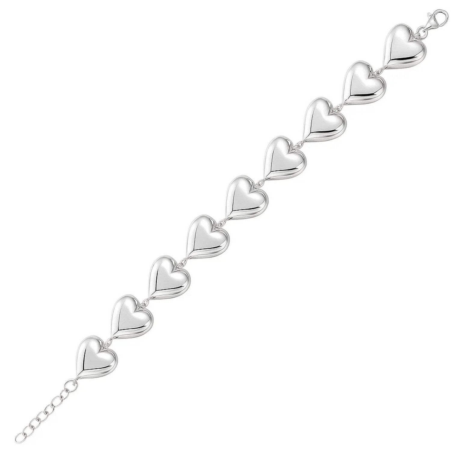 Sterling Silver Rhodium Plated Puffed Hearts Bracelet