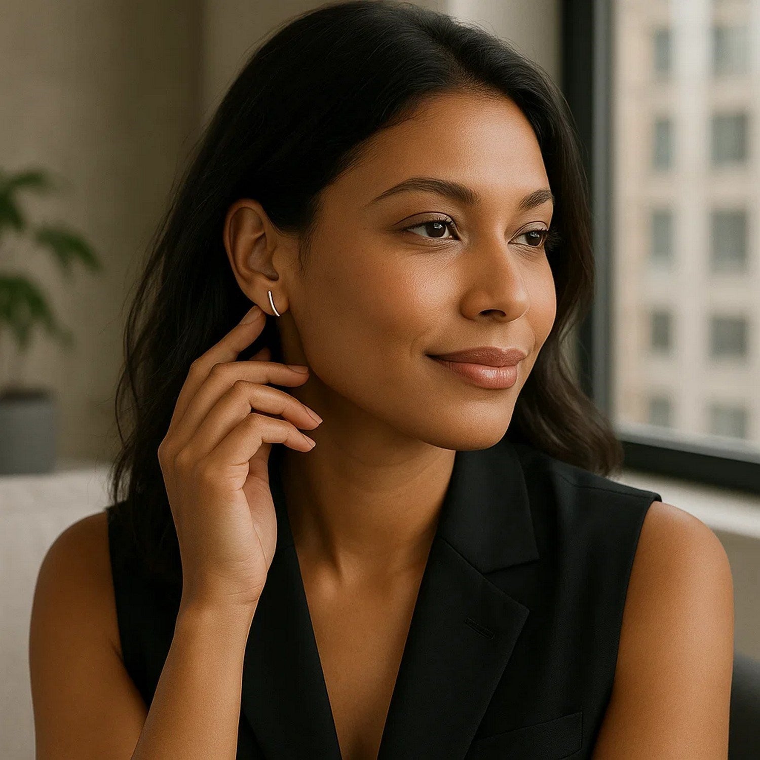 14k White Gold Curve Climber Post Earrings