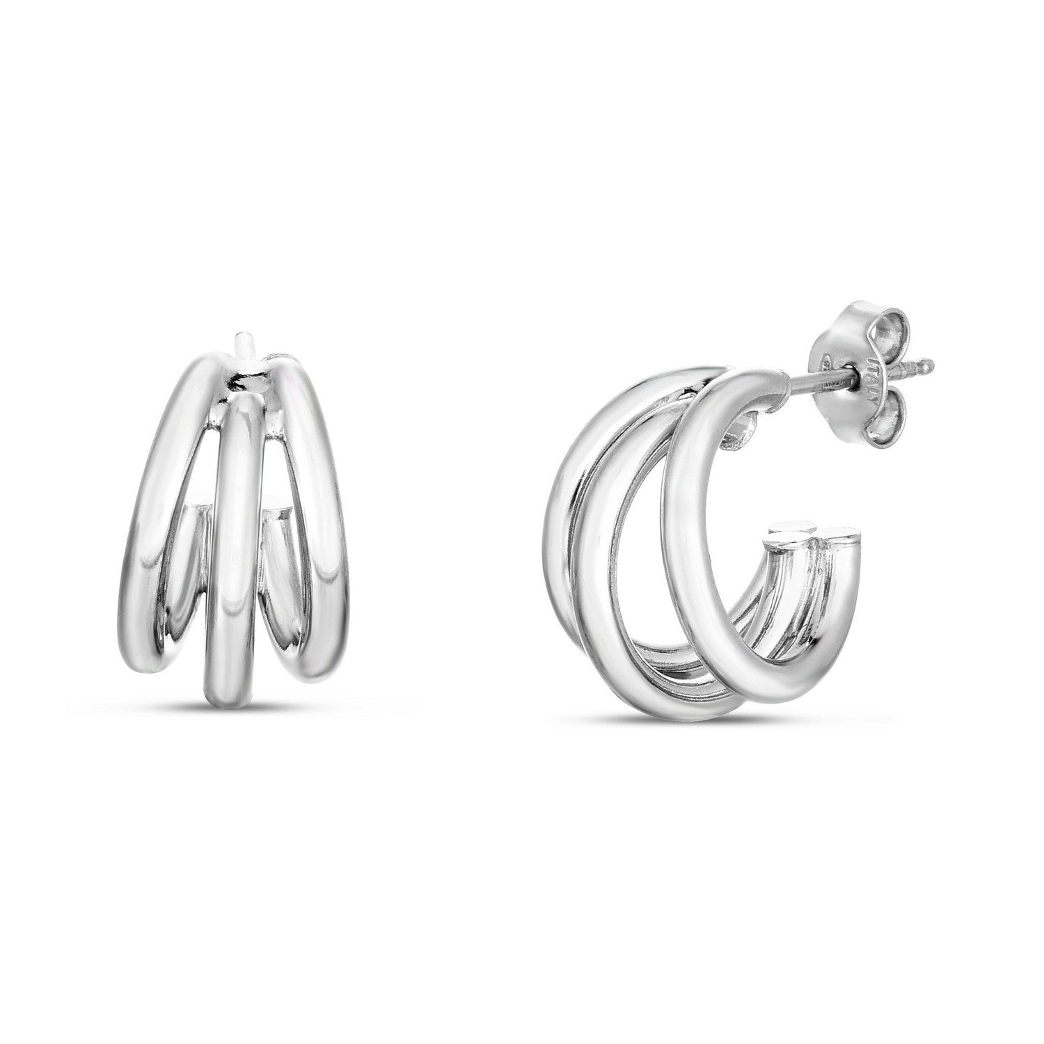 Sterling Silver Triple Row Strand Hoop Earrings