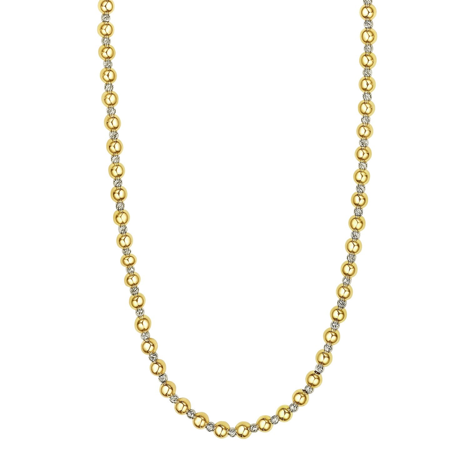 Two Tone Beaded Chain Necklace in 14K Gold
