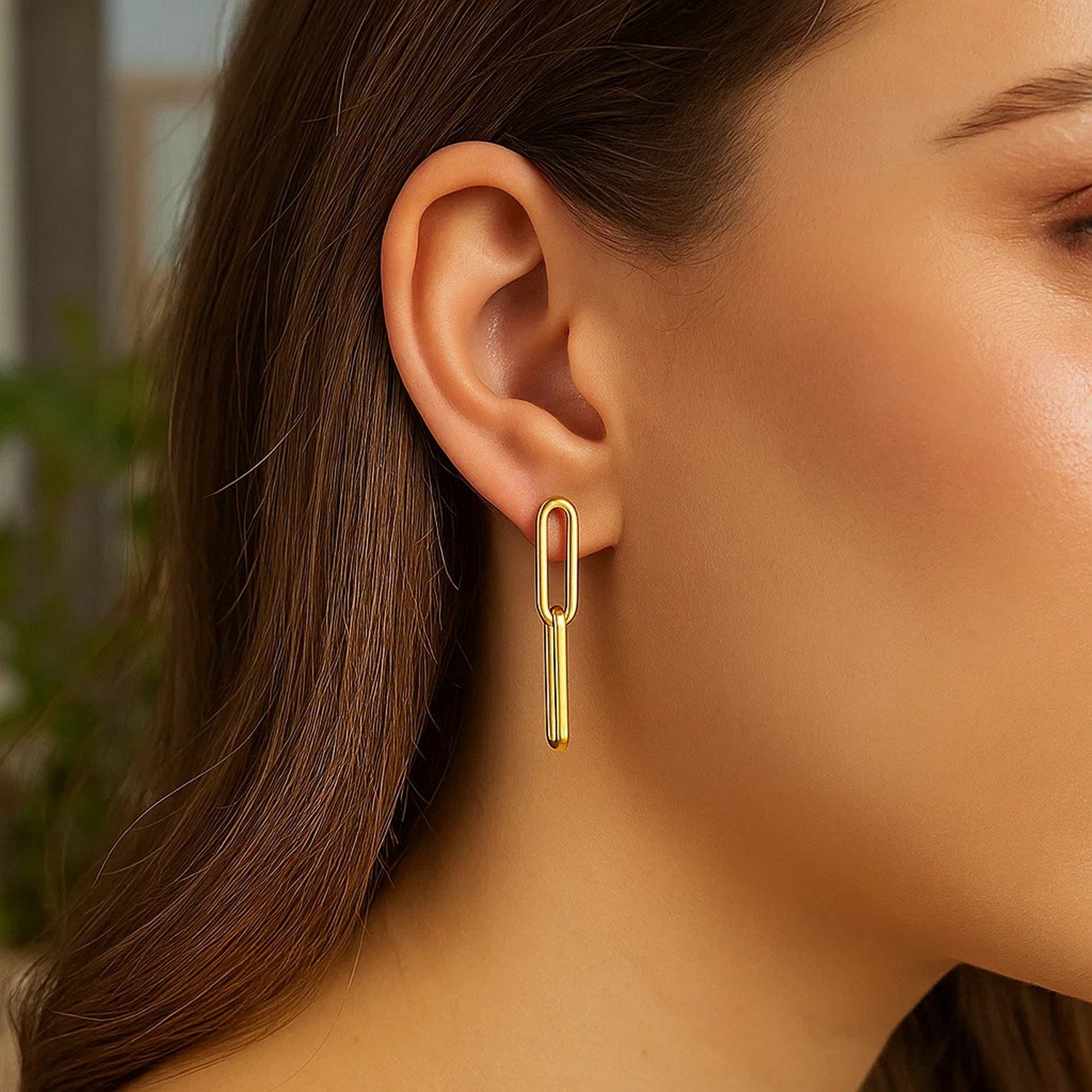 14K Yellow Gold Two Link Paperclip Chain Earrings