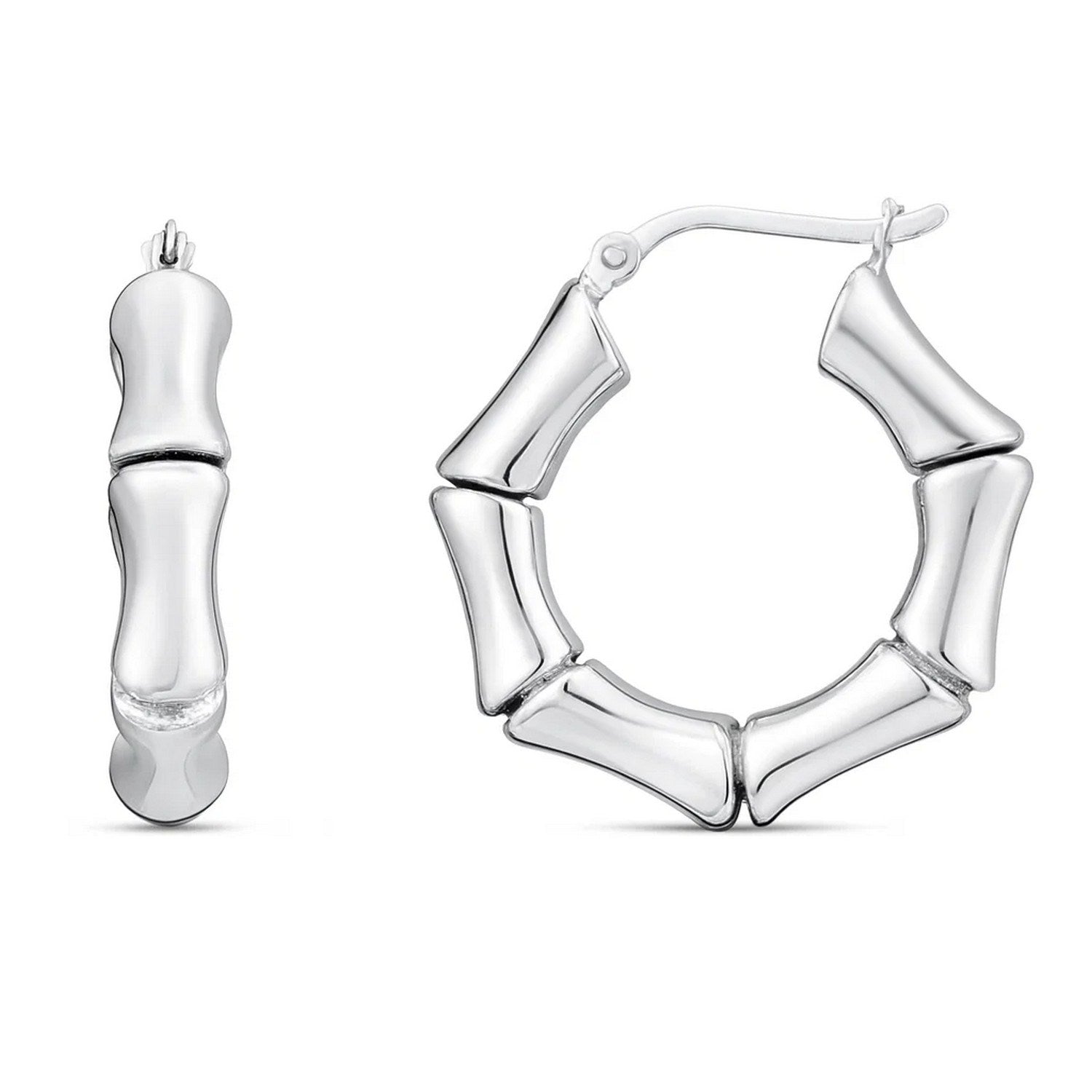 Sterling Silver Rhodium Plated Bold Bamboo Hoop Earrings