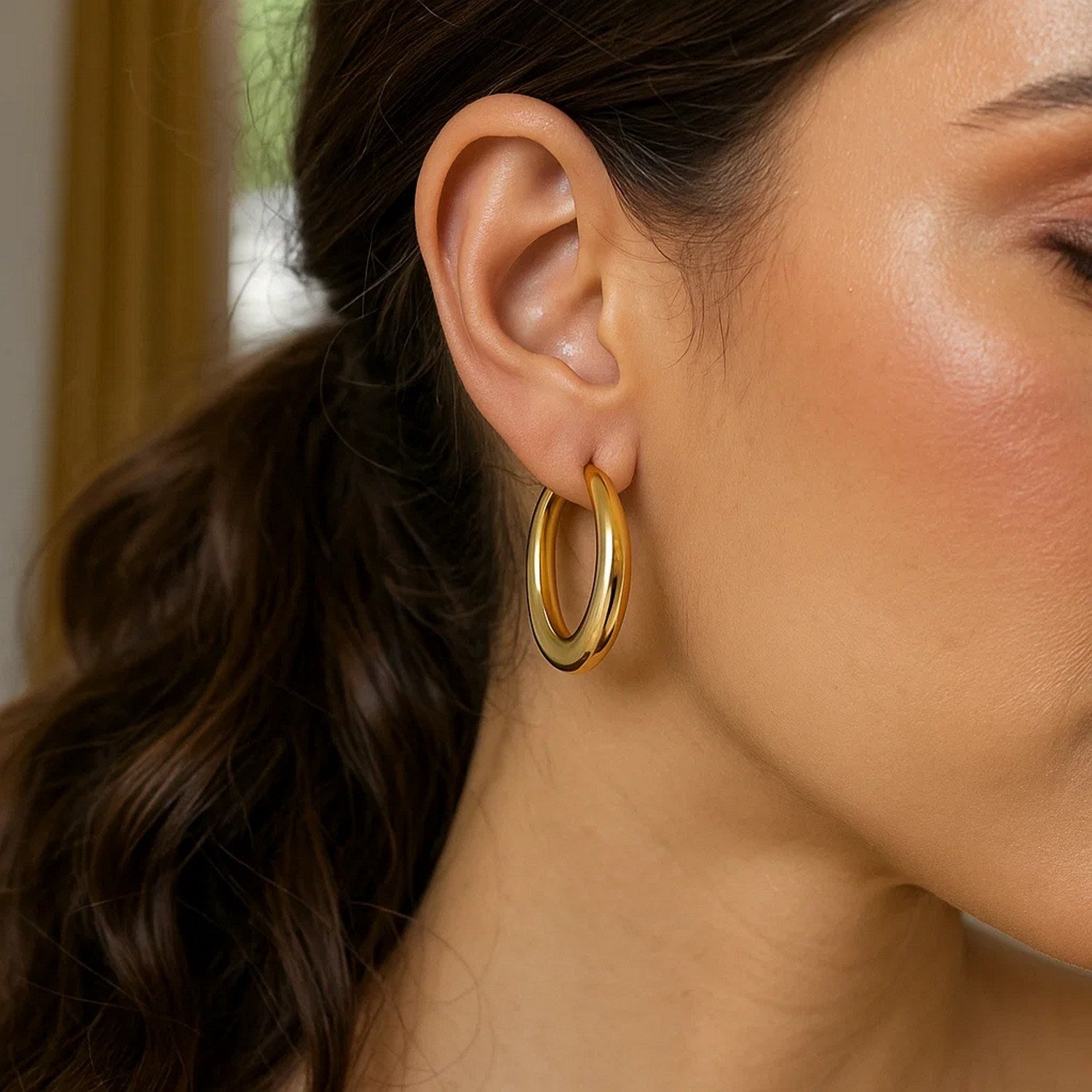 14K Yellow Gold Round Back to Back Hoop Earrings