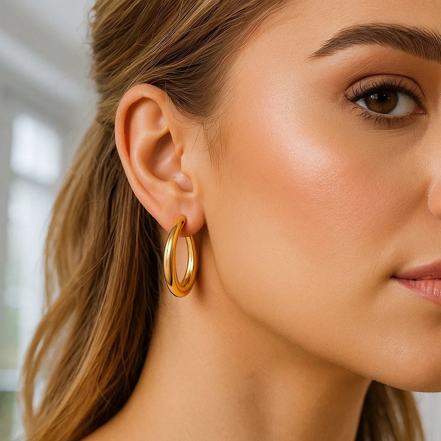 14K Yellow Gold Round Back to Back Hoop Earrings