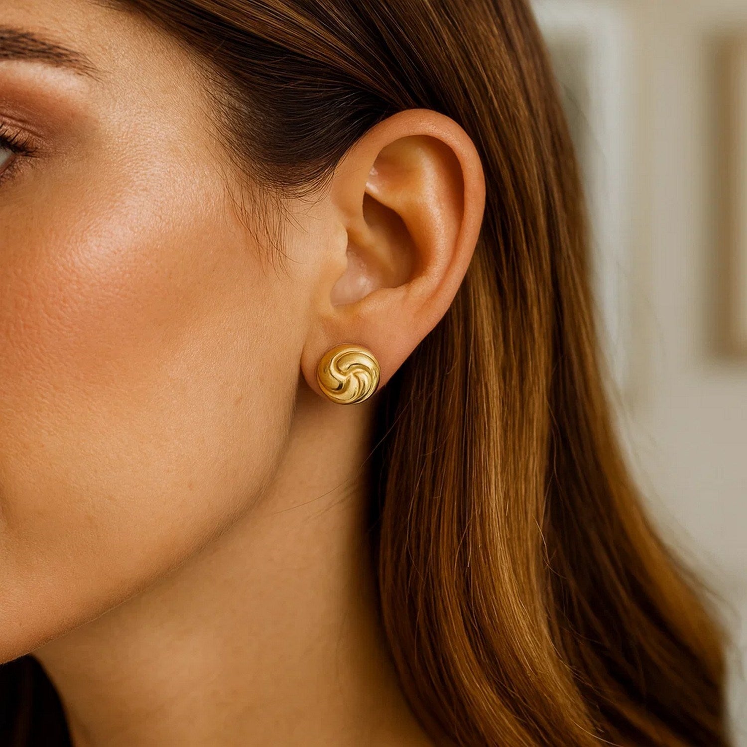 Sterling Silver Yellow Gold Plated Puffed Swirly Knot Stud Earrings