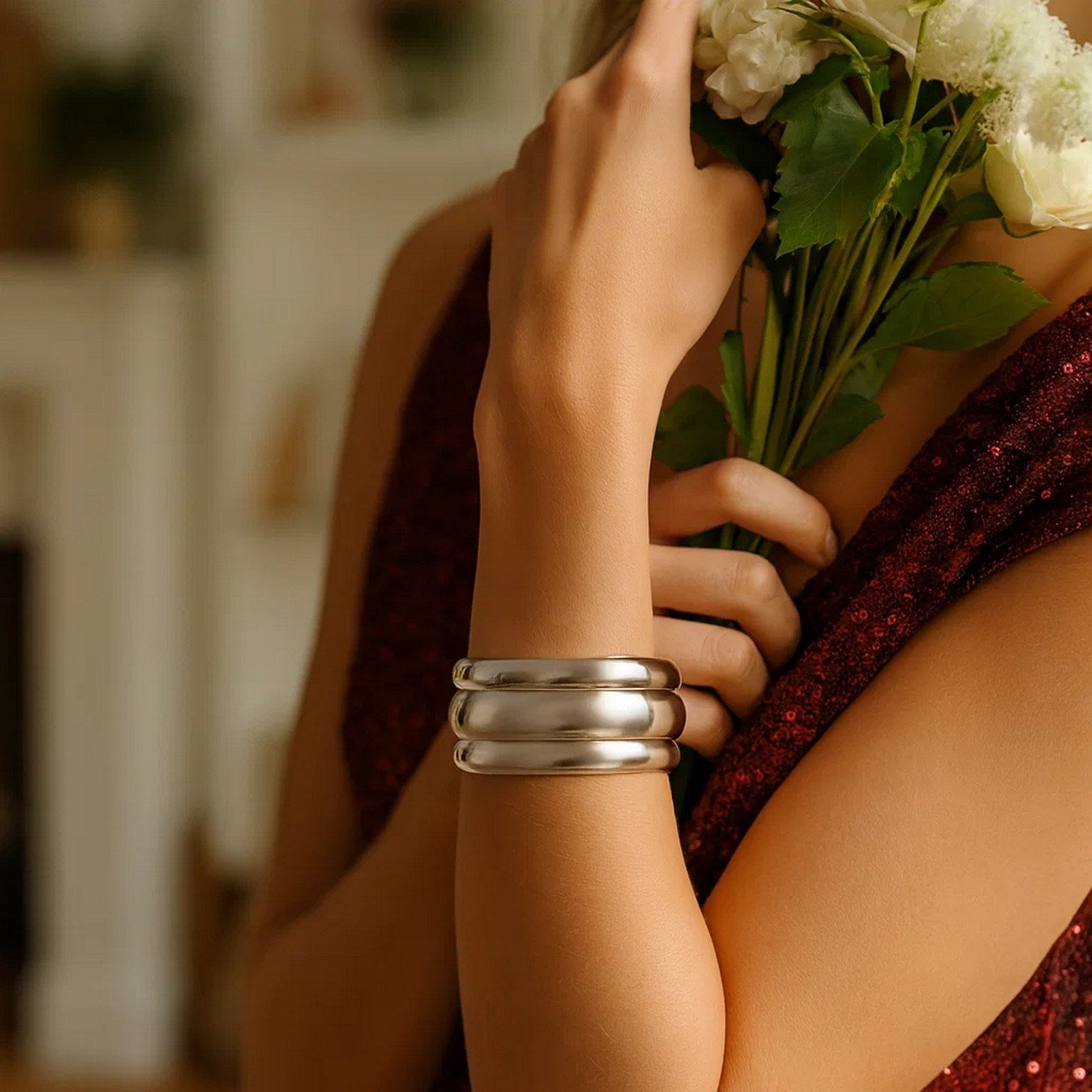 Sterling Silver Rhodium Plated Bold Ribbed Cuff Bangle (25.00 mm)