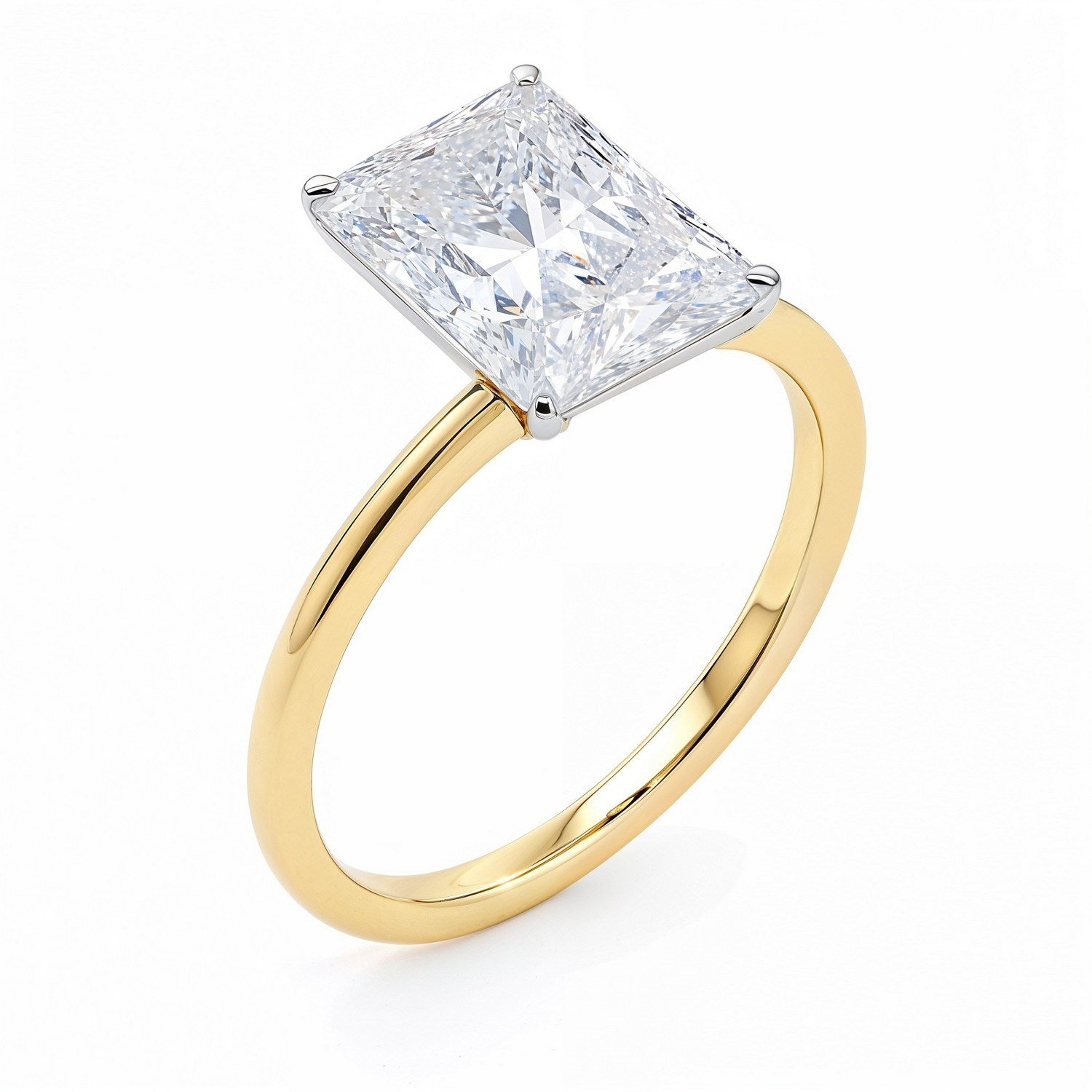 5 Carat Radiant Lab Grown IGI G/VS1 Diamond Solitaire Ring in 10K Yellow Gold