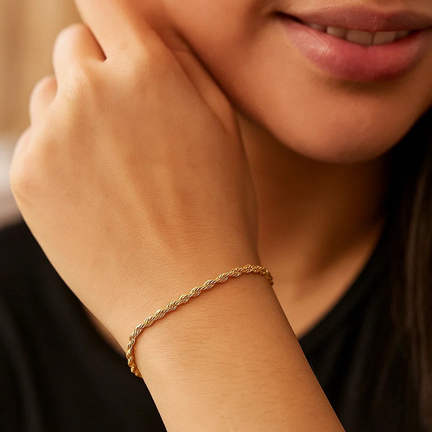 Lite Rope Chain Bracelet in 10k Yellow Gold (2.50 mm)