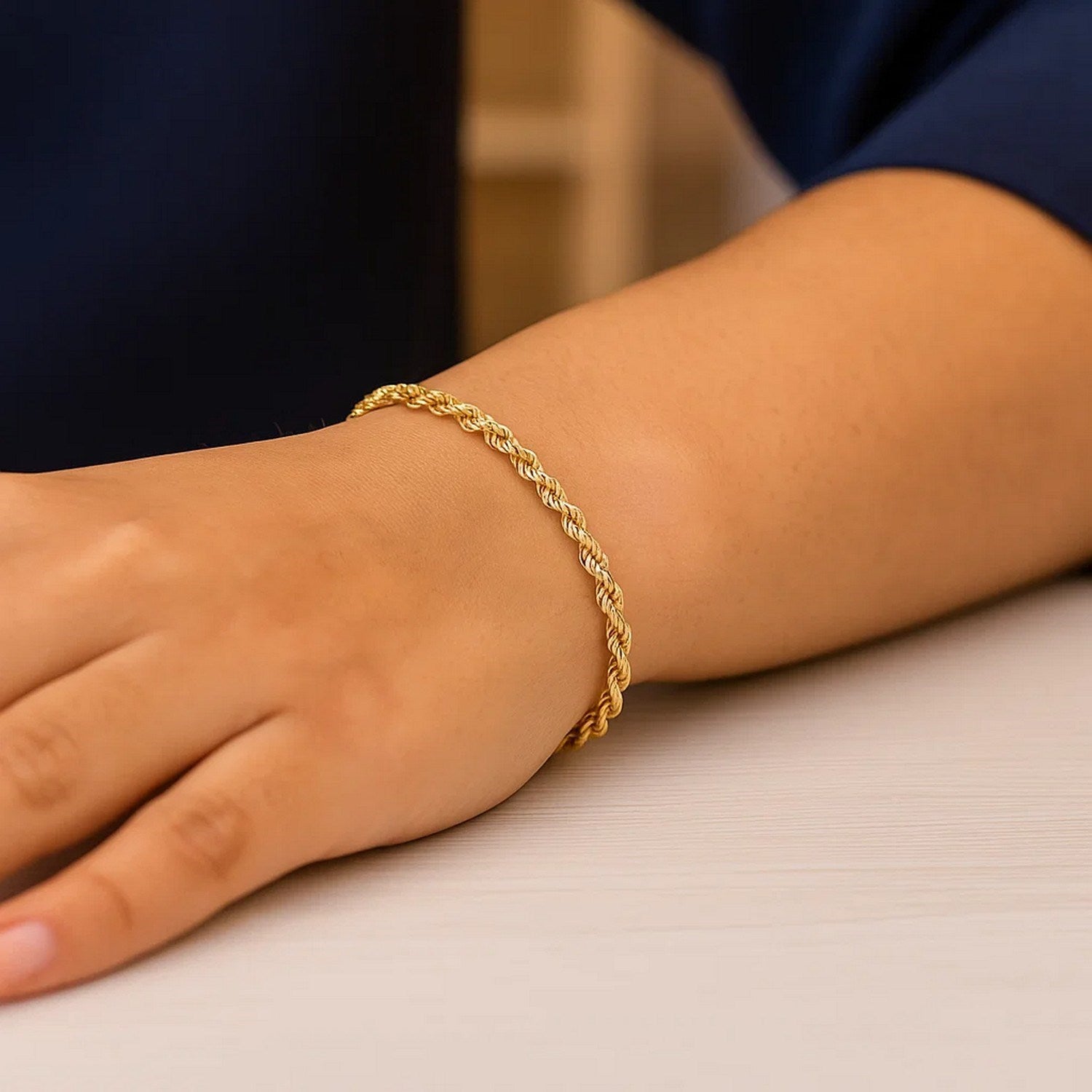 Lite Rope Chain Bracelet in 10k Yellow Gold (2.50 mm)