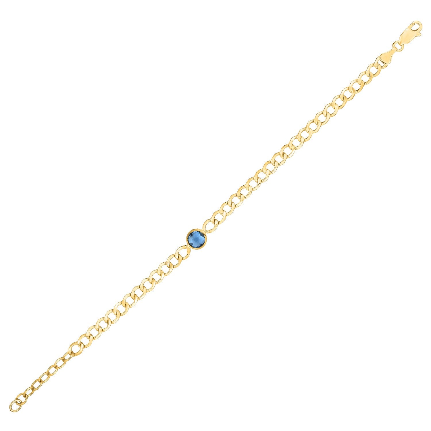 14K Yellow Gold Blue Topaz Curb Chain Bracelet (3.60 mm)