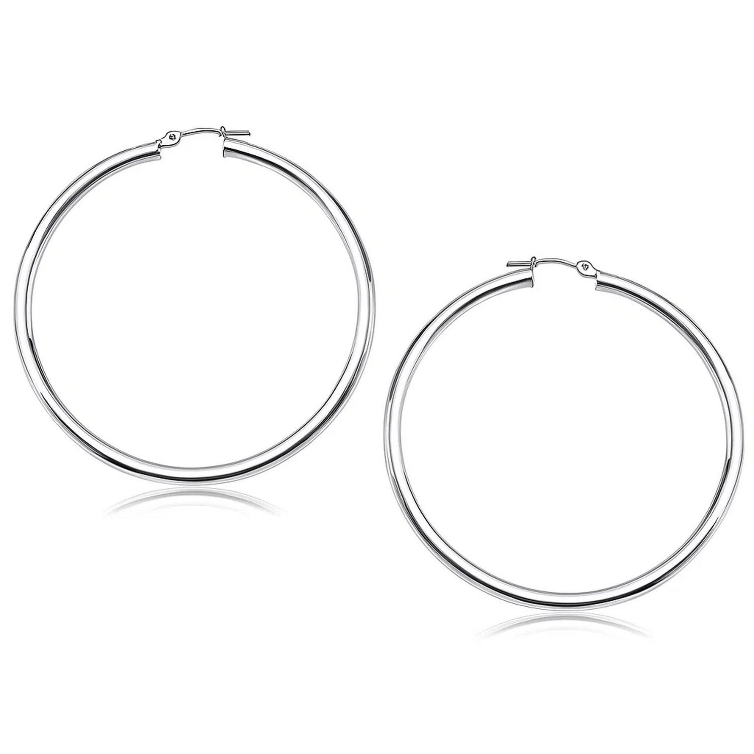 14k White Gold Polished Hoop Earrings (3x50mm)