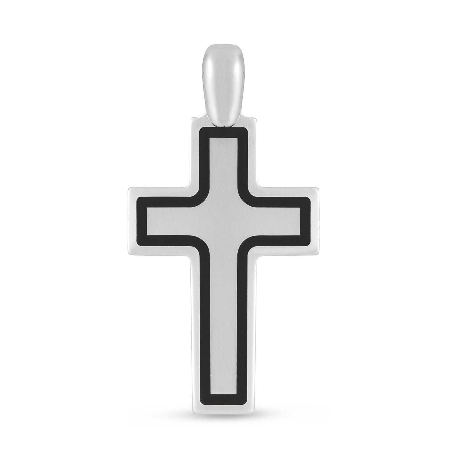 Sterling Silver Rhodium Plated Black Frame Cross Pendant