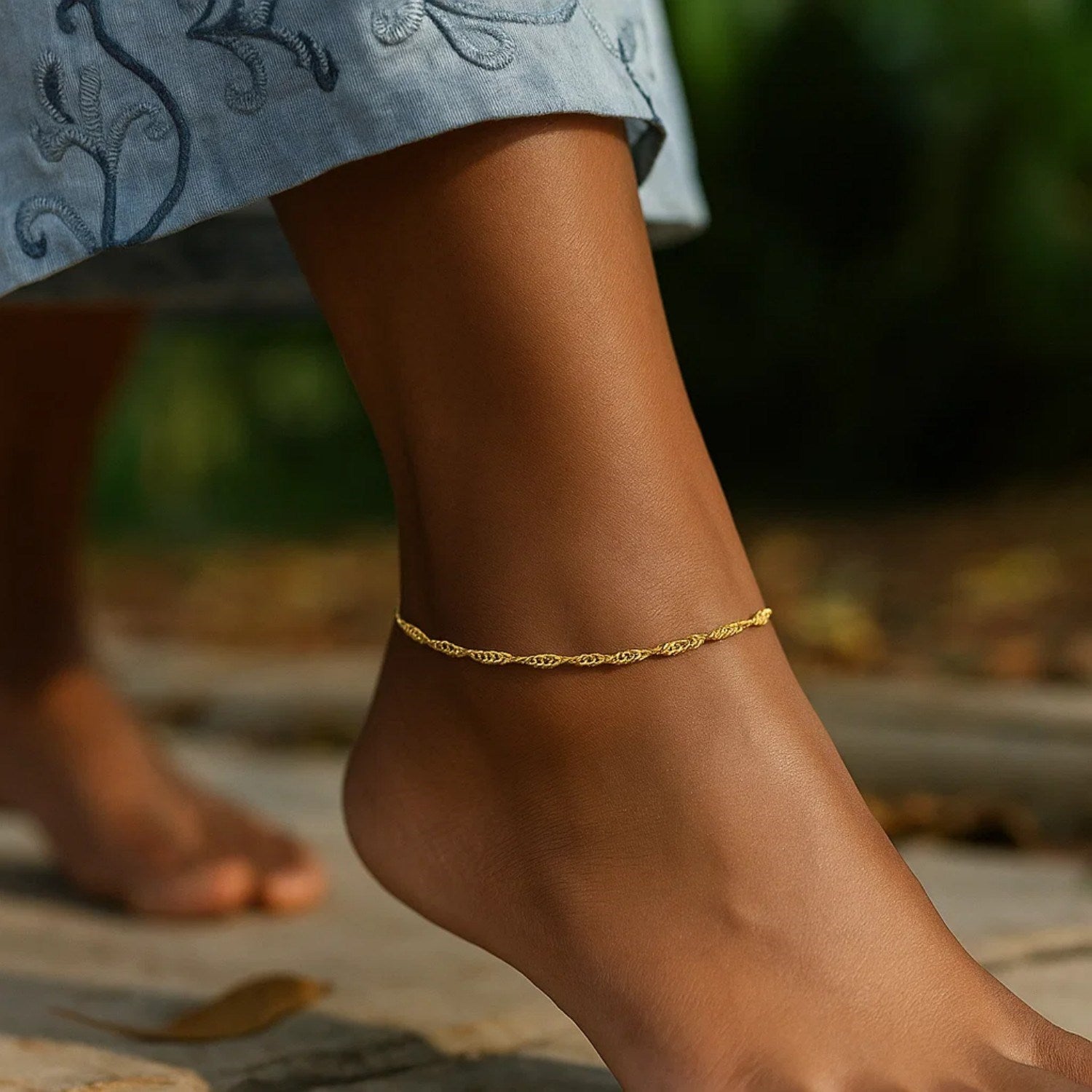2.1mm 14k Yellow Gold Singapore Anklet
