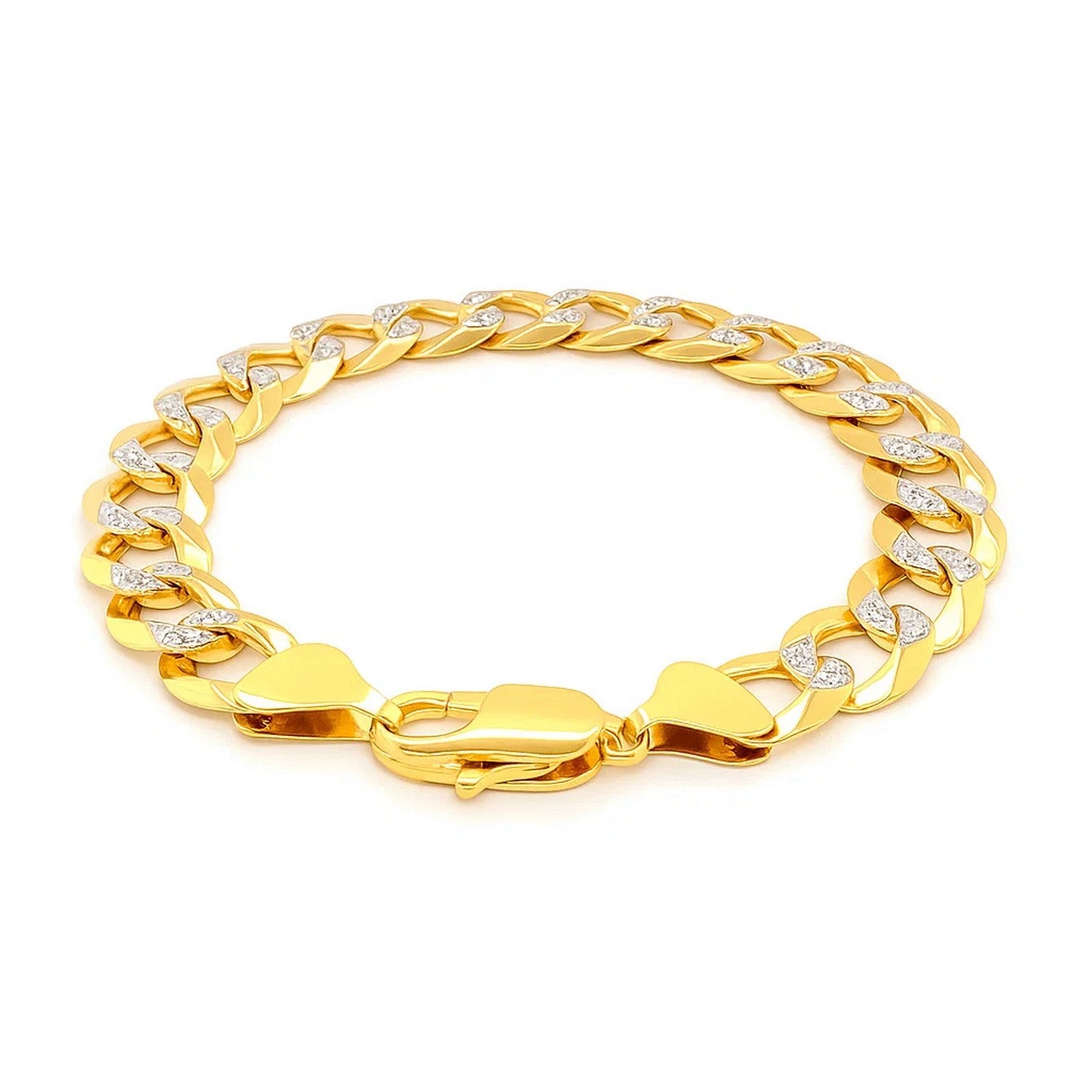 14k Two Tone Gold Pave Curb Bracelet (12.18 mm)