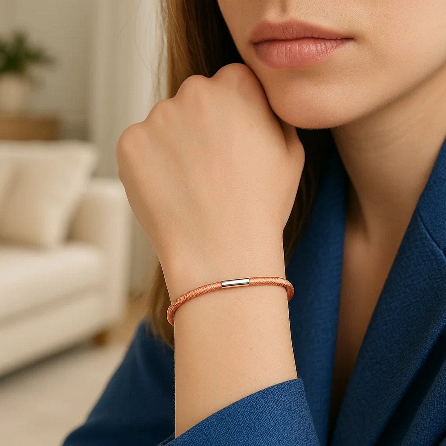 Sterling Silver Rose Gold Plated Basketweave Stretch Bangle