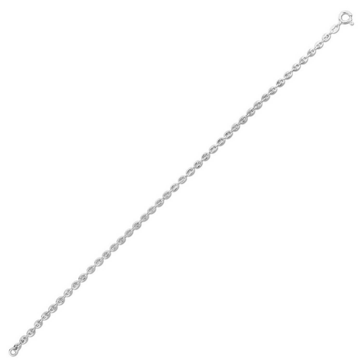 Sterling Silver Rhodium Plated Puffed Mariner Anklet