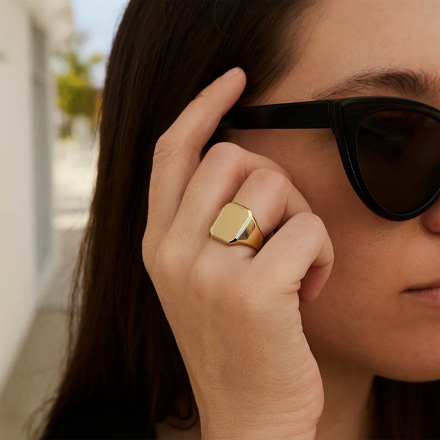 14K Yellow Gold Polished Rectangular Signet Ring