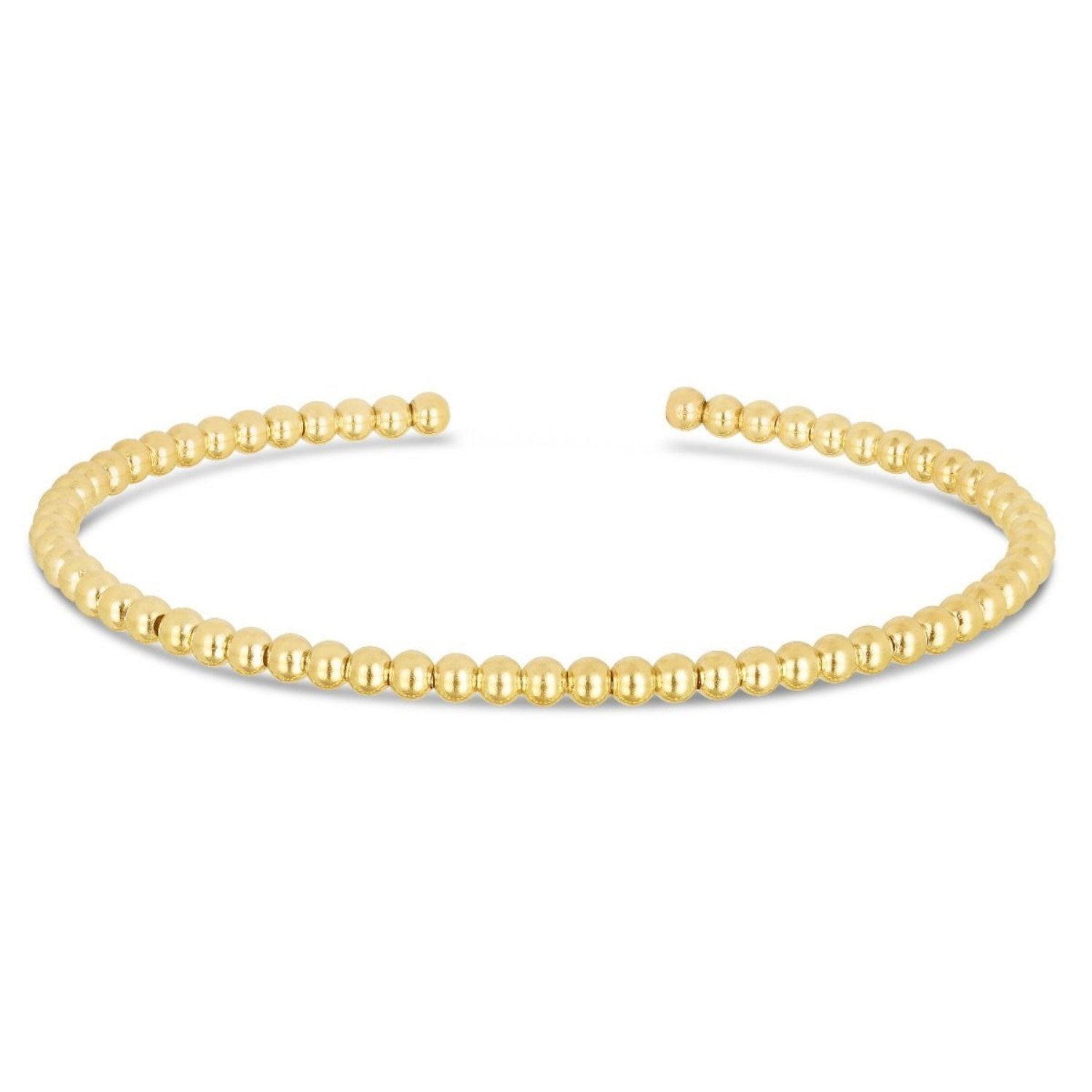 14k Yellow Gold High Polish Bead Cuff Bangle (3.00 mm)