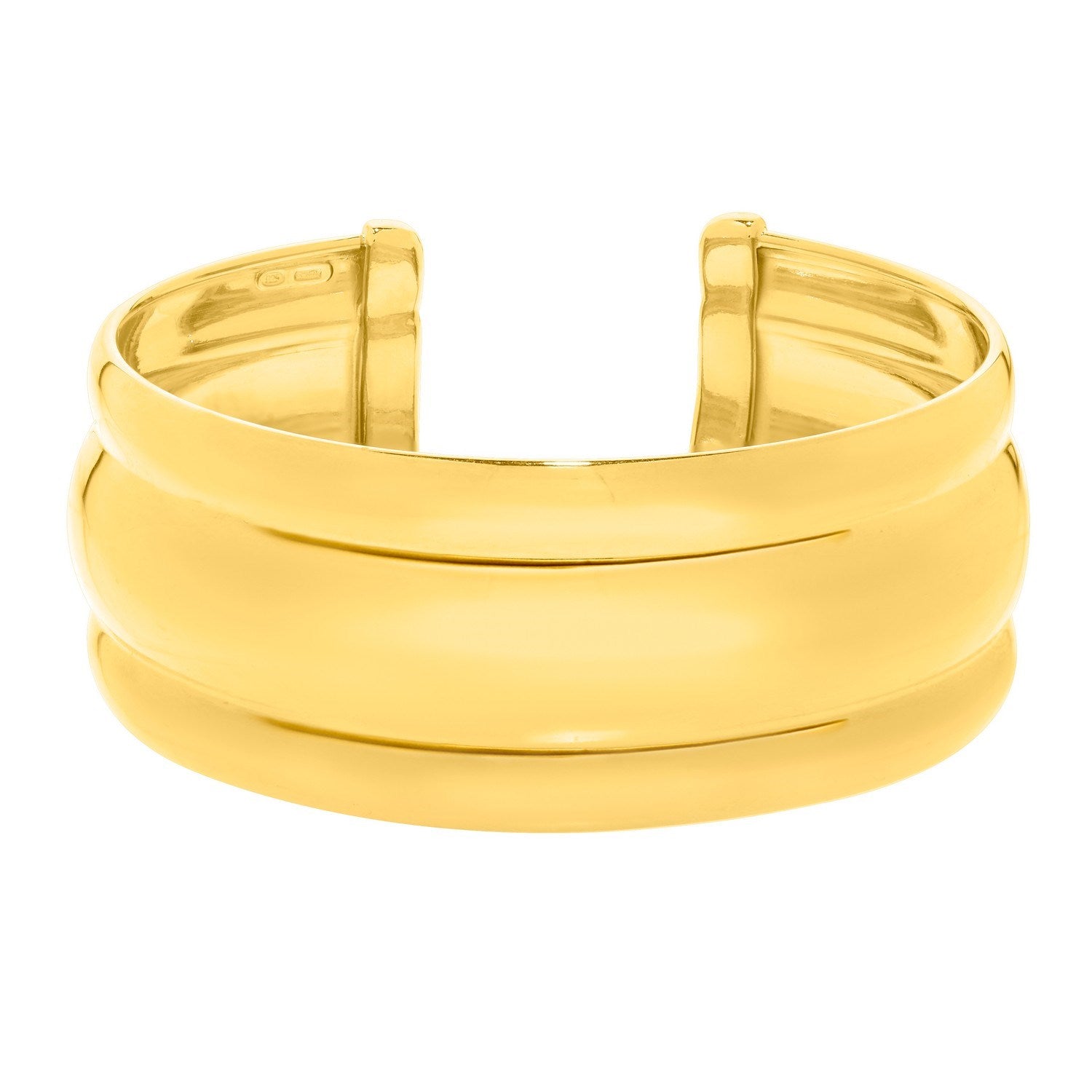 Sterling Silver Gold Plated Bold Ribbed Cuff Bangle (25.00 mm)
