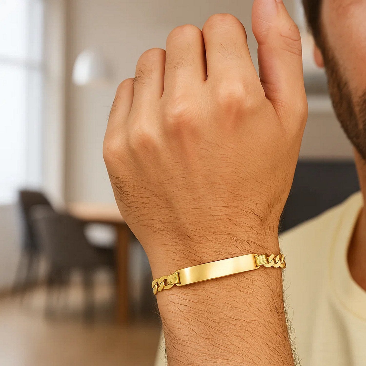 14k Yellow Gold 8 1/2 inch Mens Narrow Curb Chain ID Bracelet (6.70 mm)