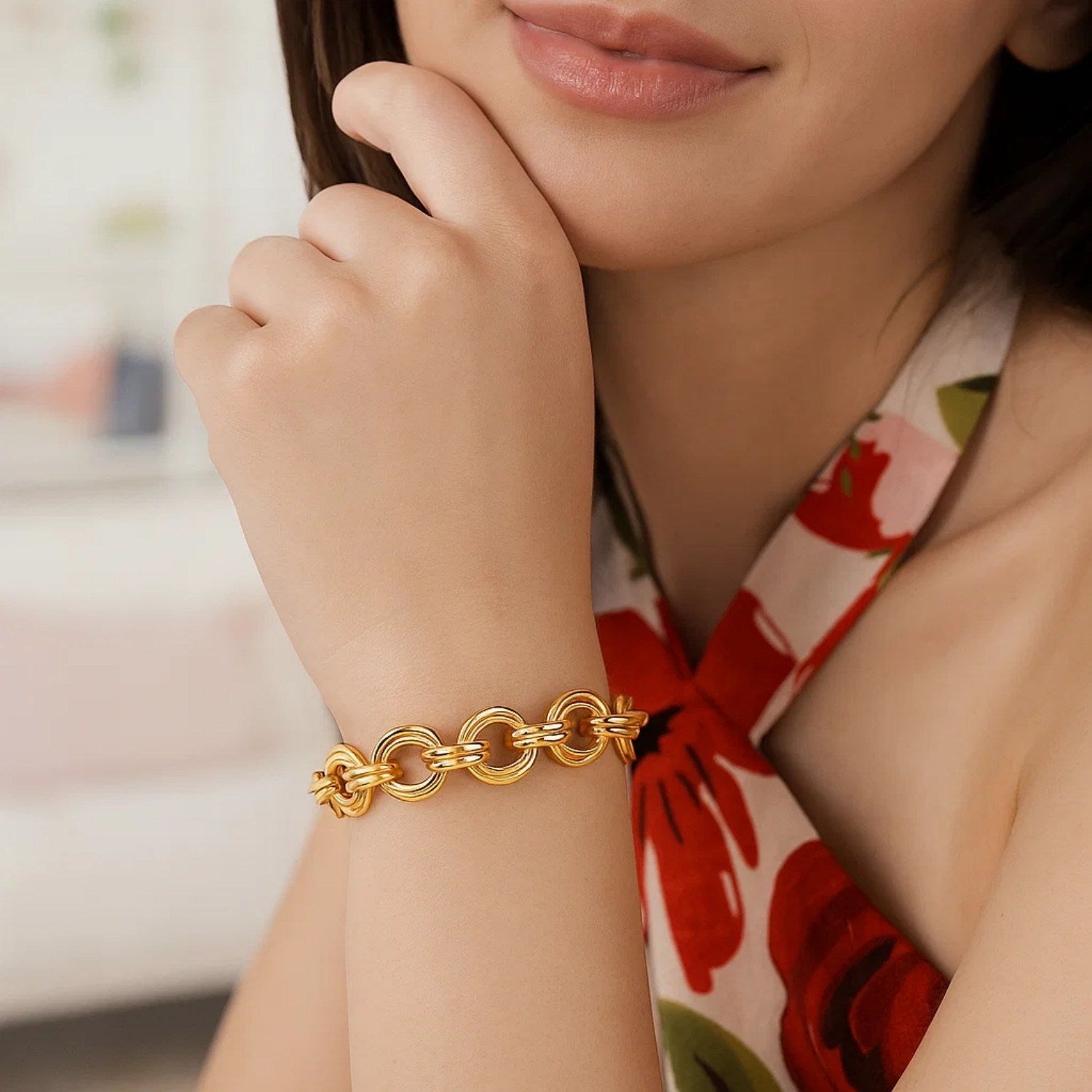 Twisted Double Link Bracelet in 14k Yellow Gold (11.80 mm)