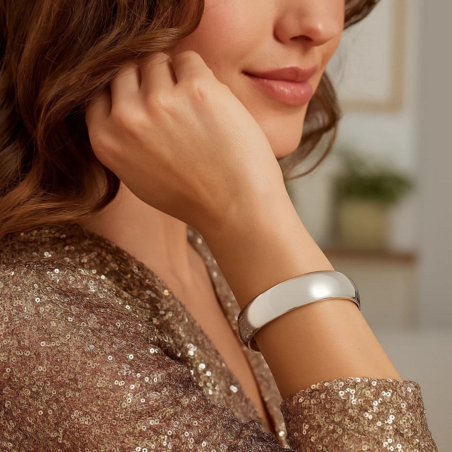 Sterling Silver Rhodium Plated Domed Classic Bangle (18.50 mm)