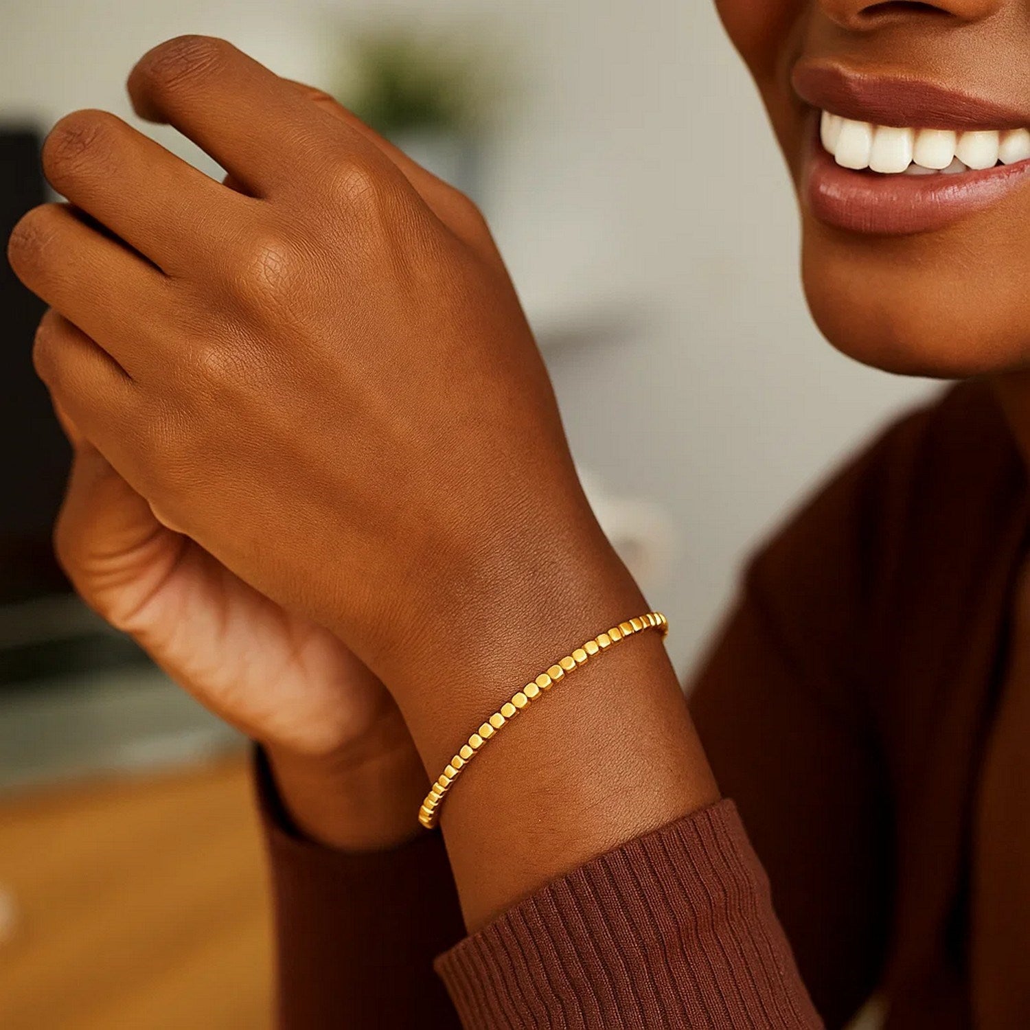 14k Yellow Gold High Polish Bead Cuff Bangle (2.40 mm)