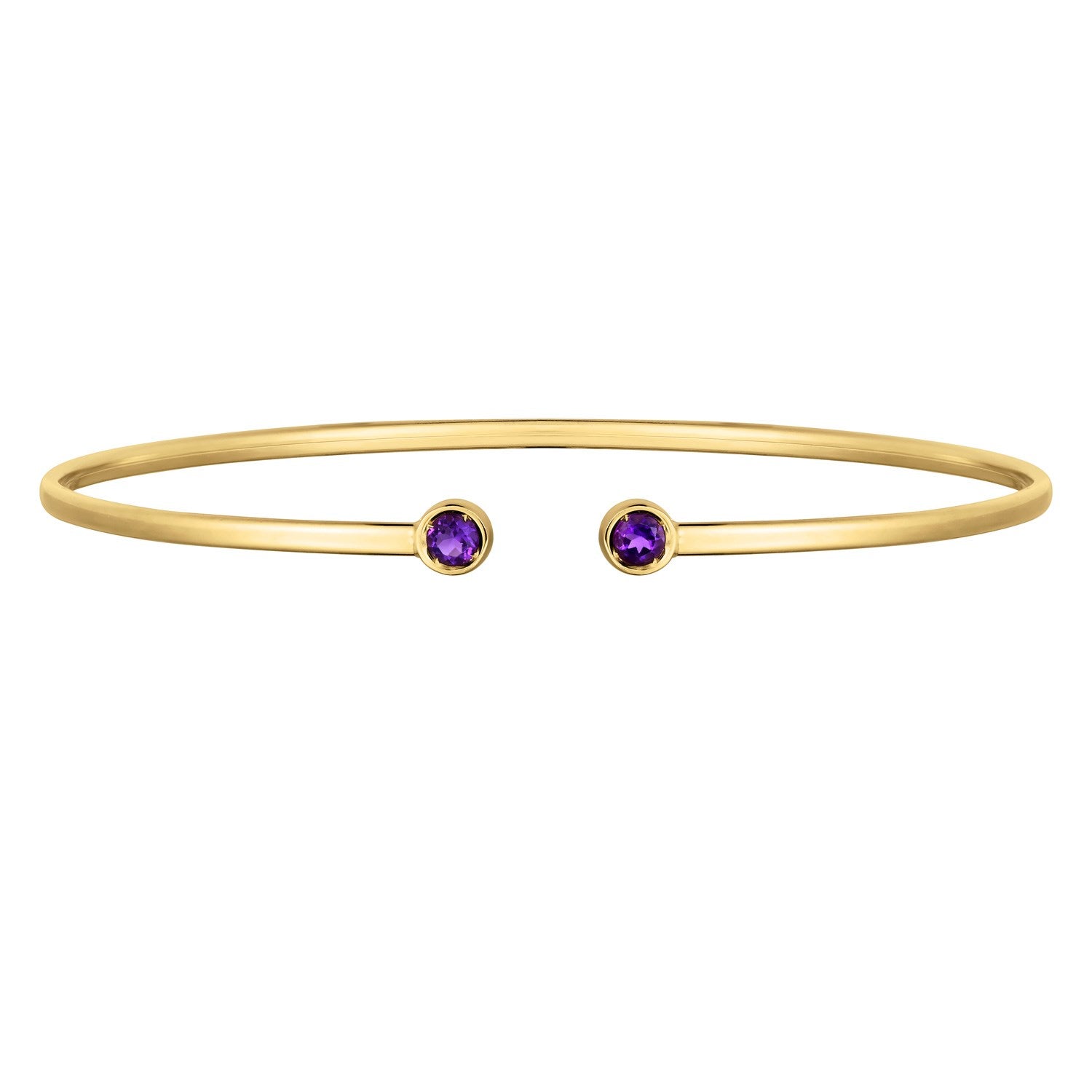 14K Yellow Gold Amethyst Open Cuff Bangle (2.00 mm)