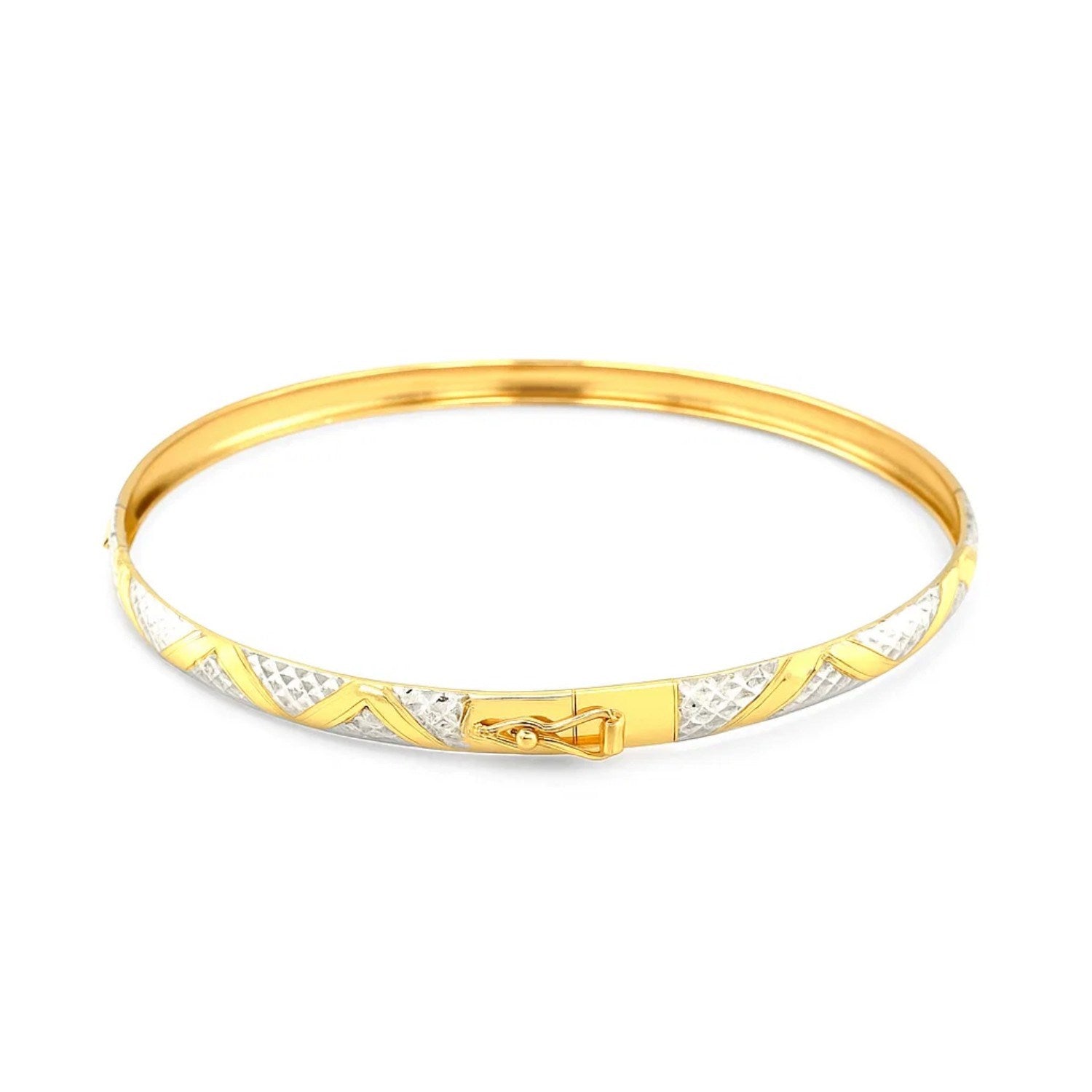10k Two-Tone Gold Textured Zigzag Style Bangle (6.00 mm)